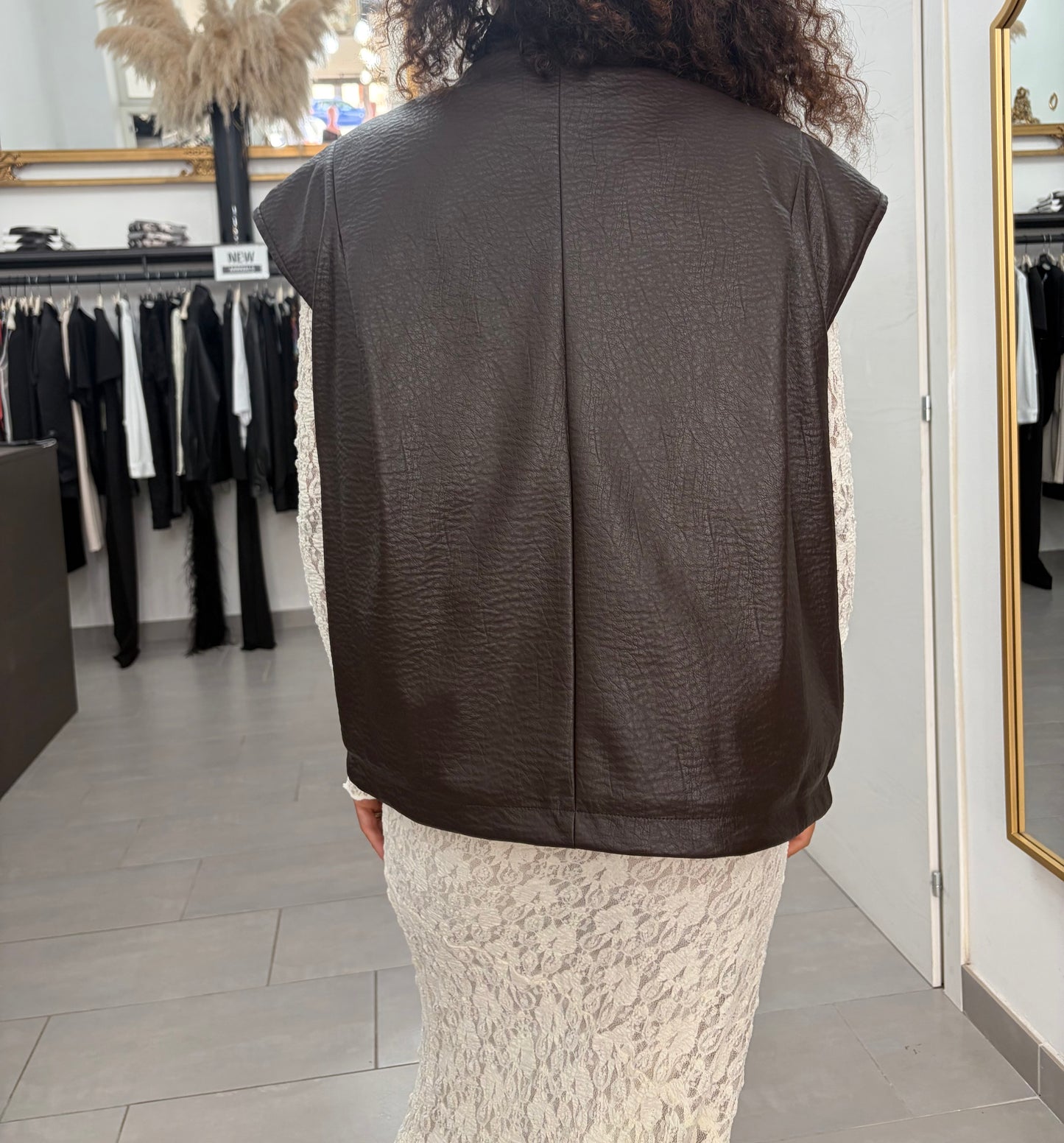 Dixie Gilet similpelle martellata con tasche moro