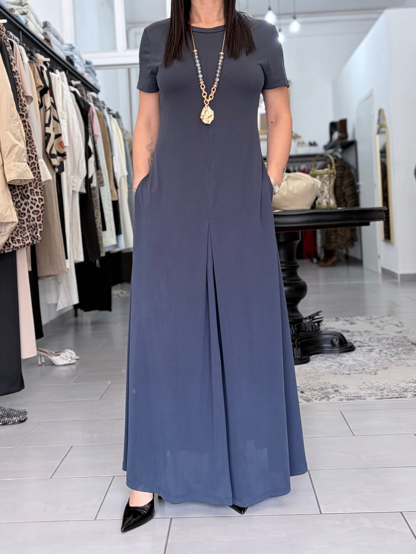 Abito lungo blu in Jersey Eleh
