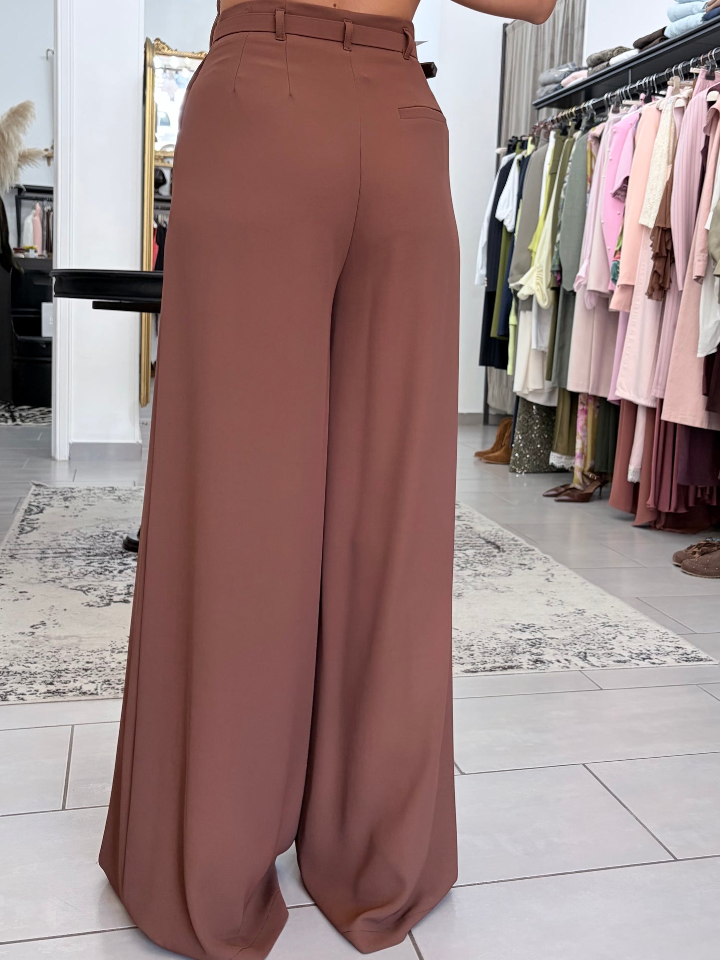 PANTALONI PALAZZO A VITA ALTA CON CINTURA
