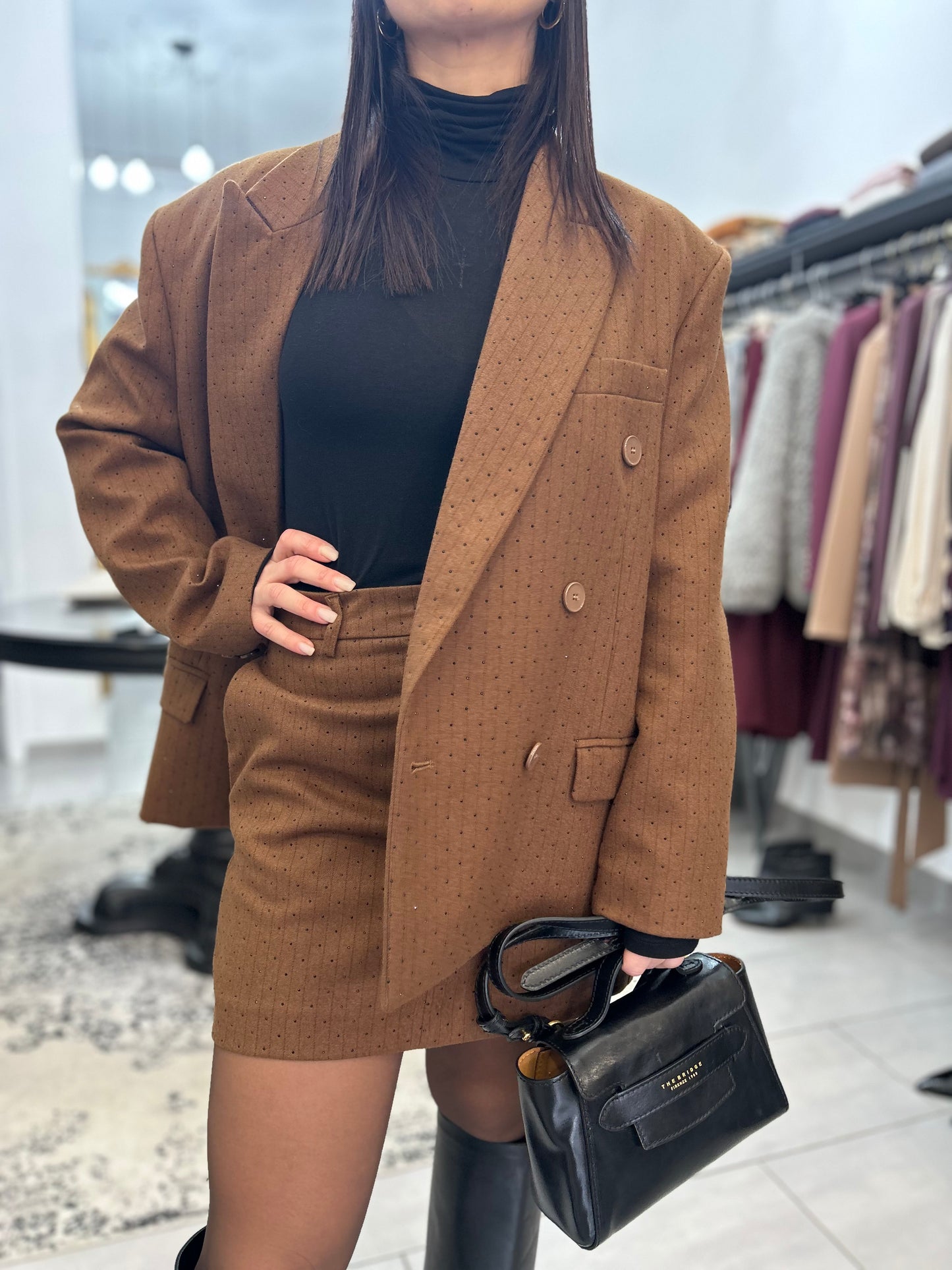 Minigonna Vicolo gessata con puntini lurex