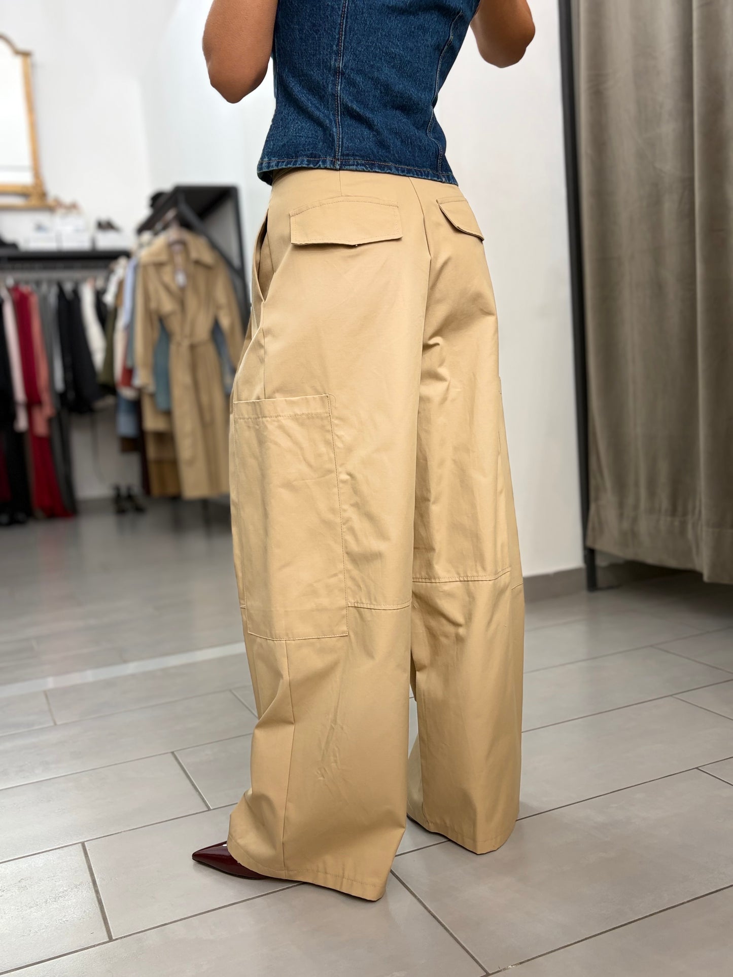 Pantalone cargo in cotone beige Saiph