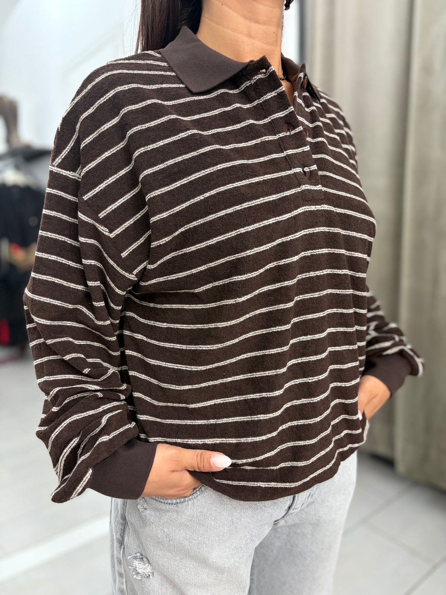 Polo marrone a righe Eleh