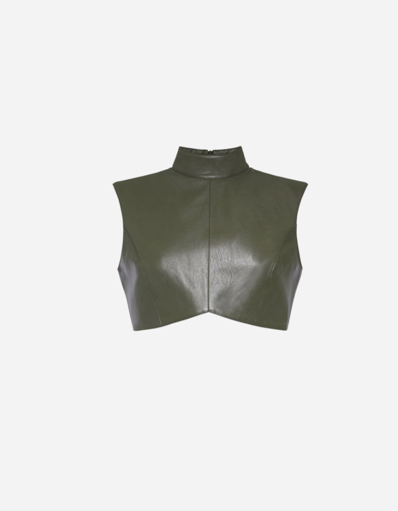 Top crop senza maniche in eco pelle