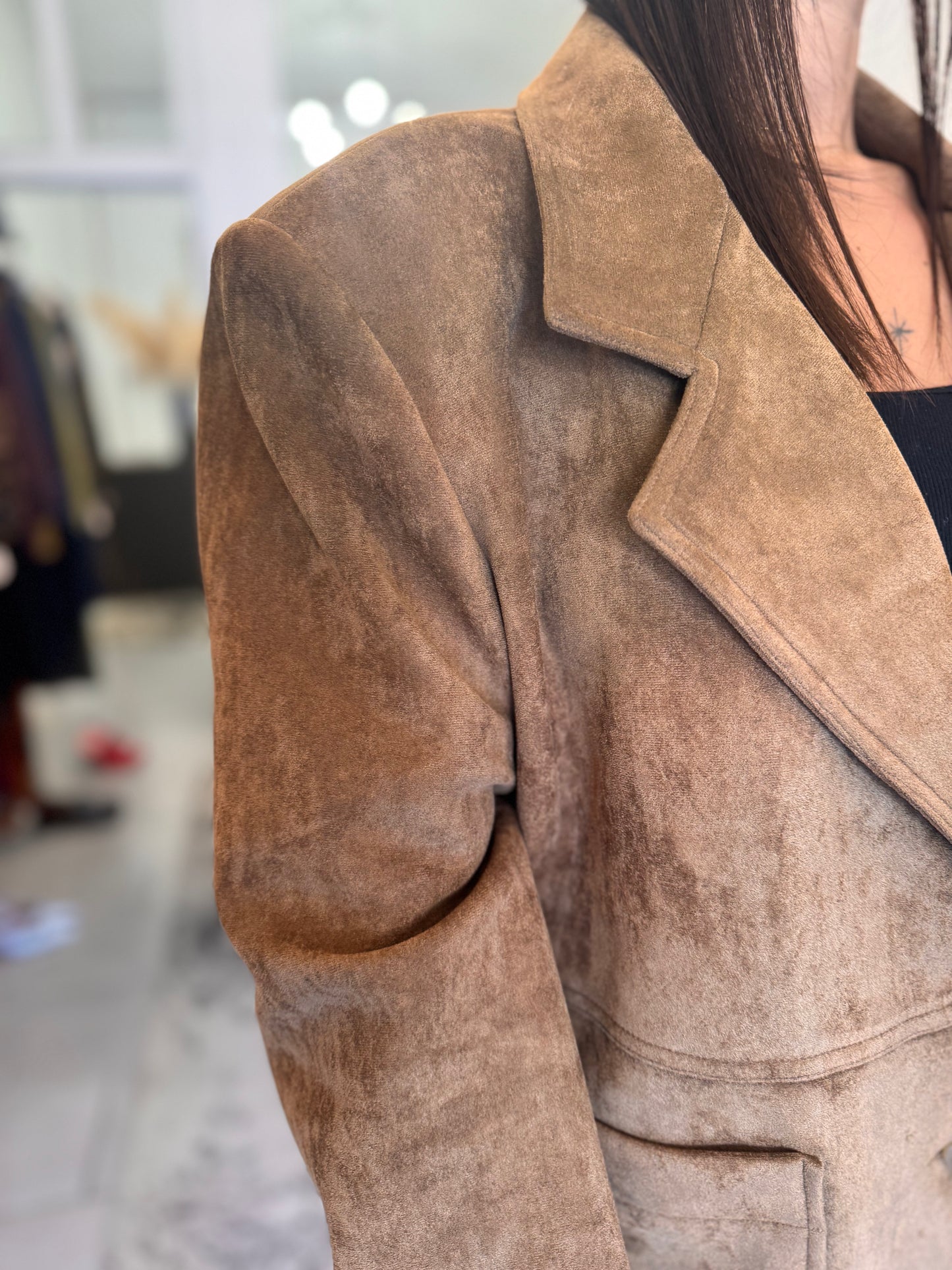 Blazer oversize scamosciato marrone
