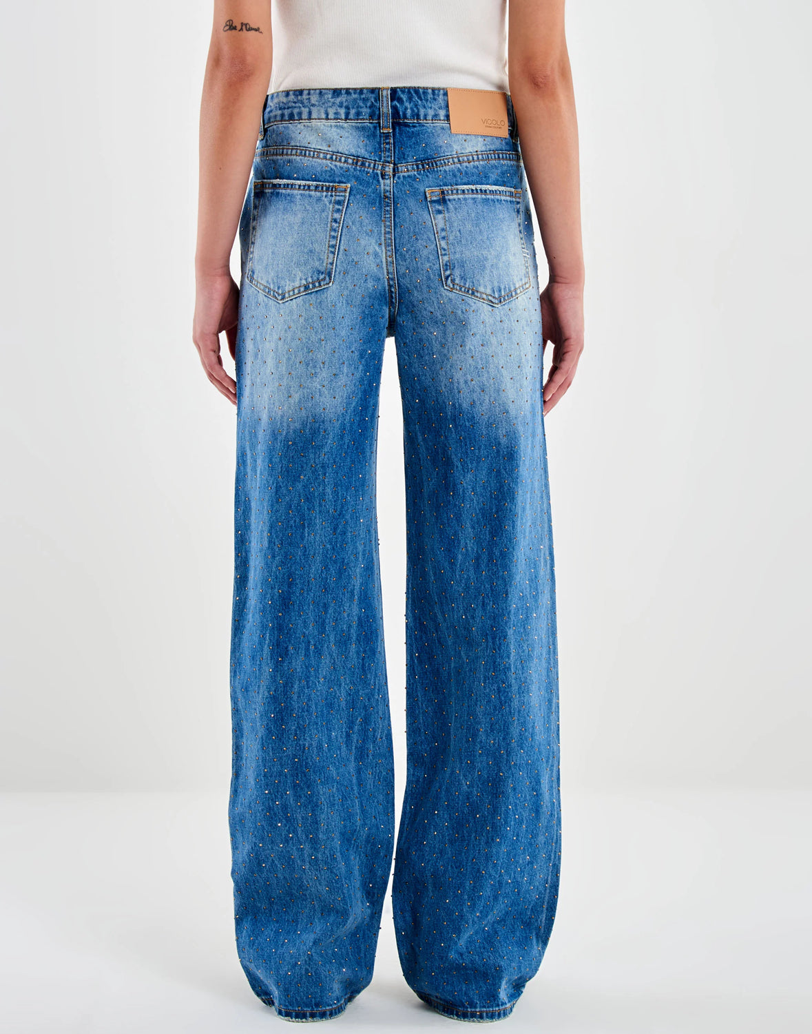 Jeans con Strass e Borchiette Dorati