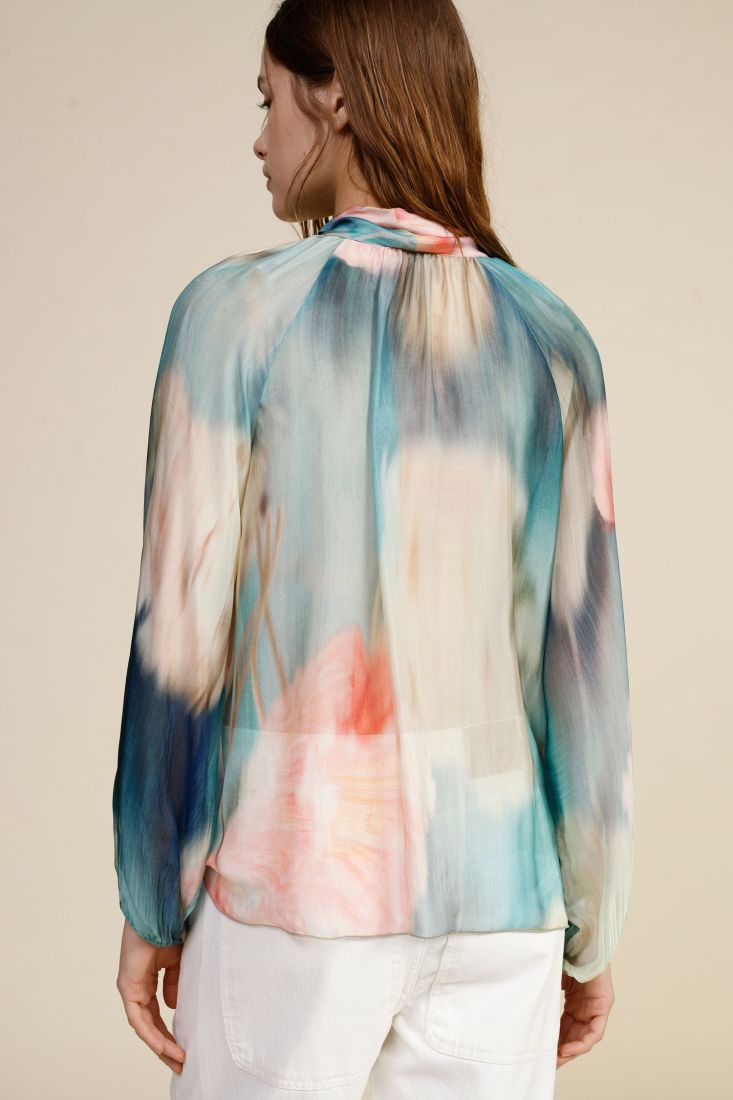 Blusa girocollo stampa acquarello maniche lunghe