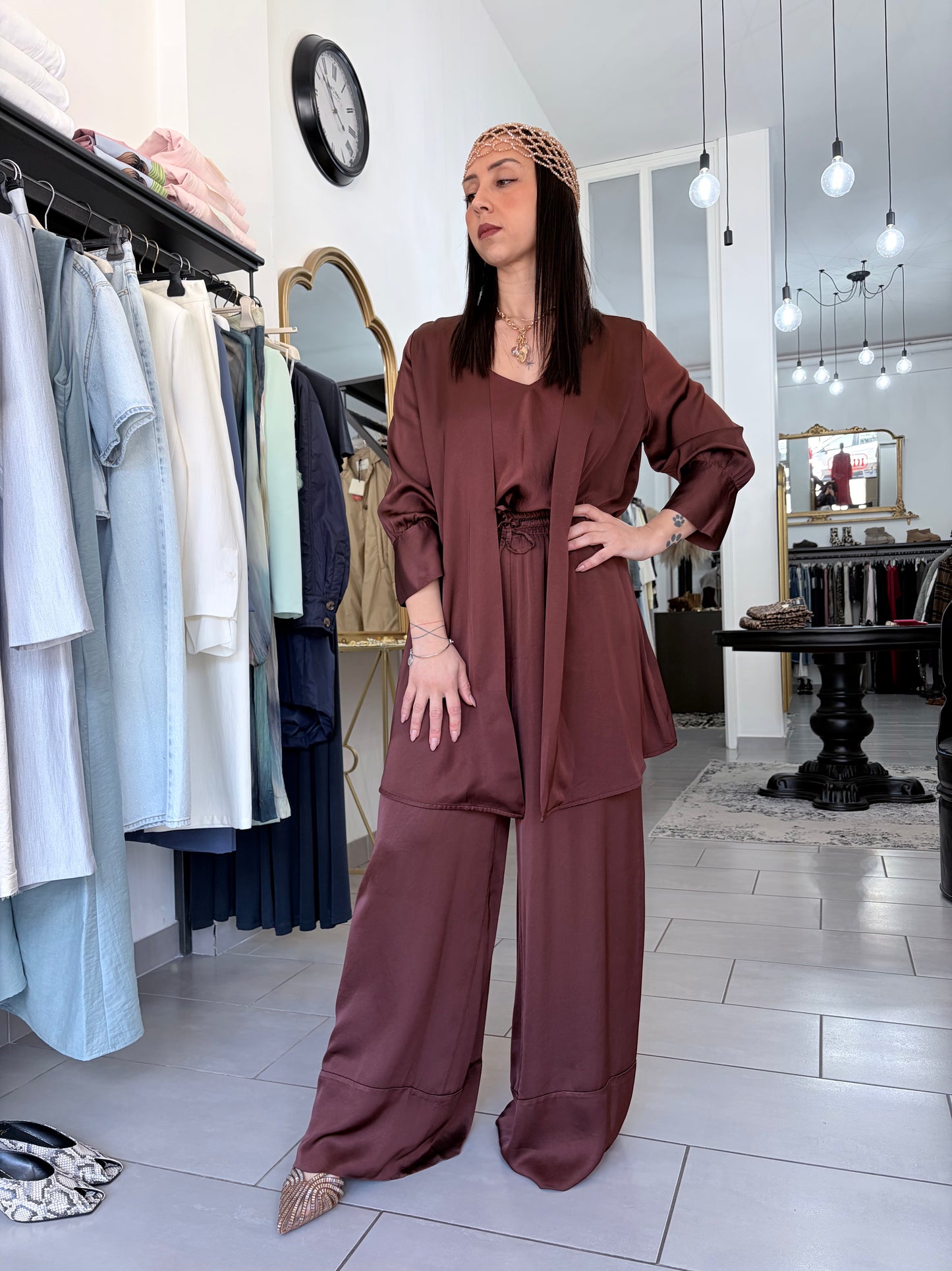 Pantalone in satin Dixie cioccolato