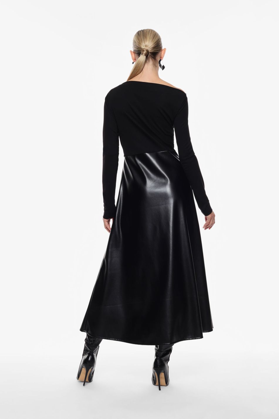 VESTITO LUNGO CON GONNA IN SIMILPELLE