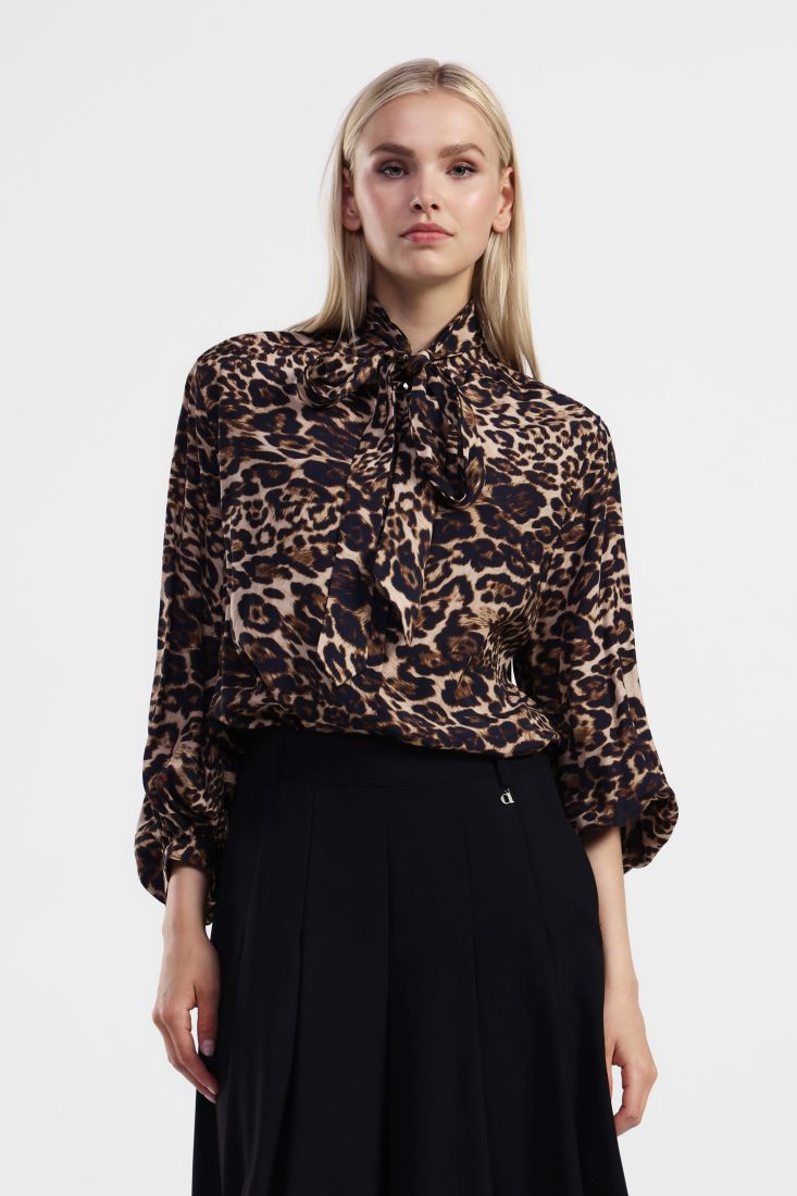 Camicia stampa leopard con maniche lunghe