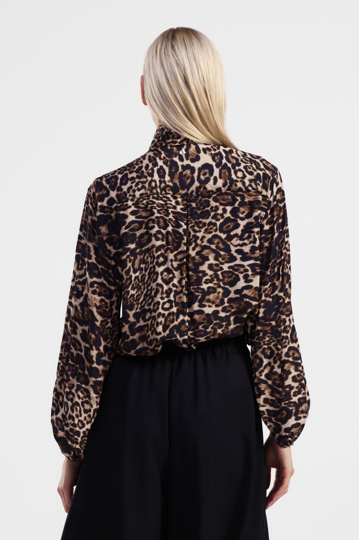 Camicia stampa leopard con maniche lunghe