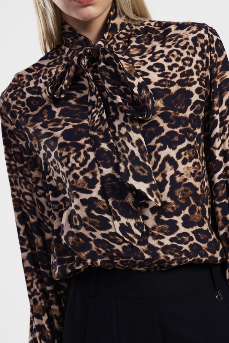 Camicia stampa leopard con maniche lunghe