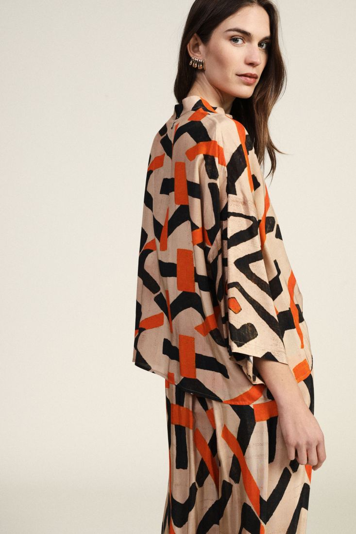Camicia stampa geometrica maniche ampie 3/4