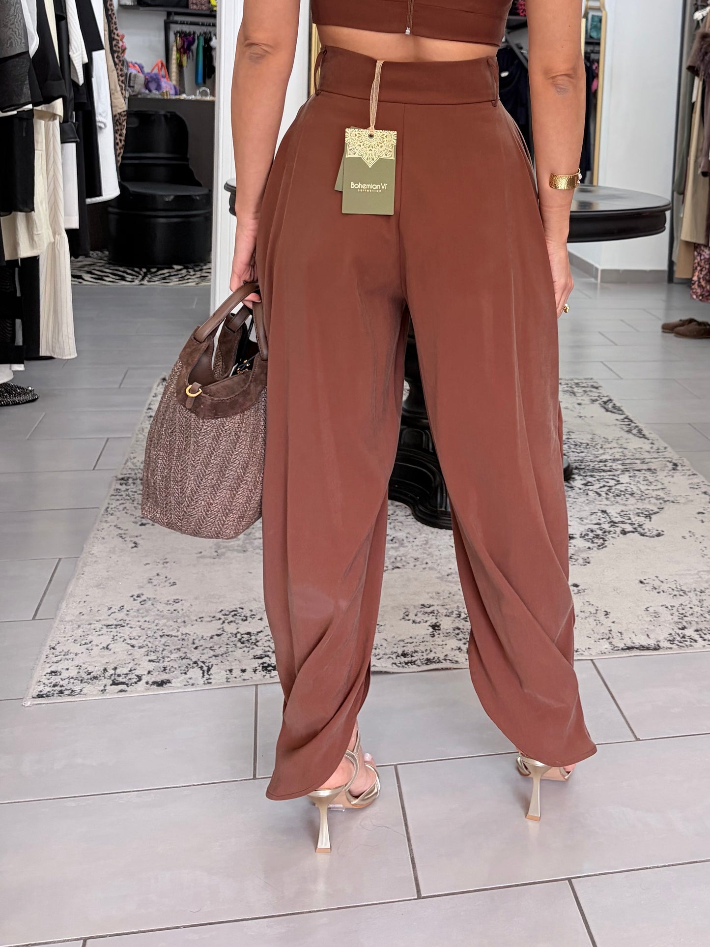 Pantalone drappeggiato marrone
