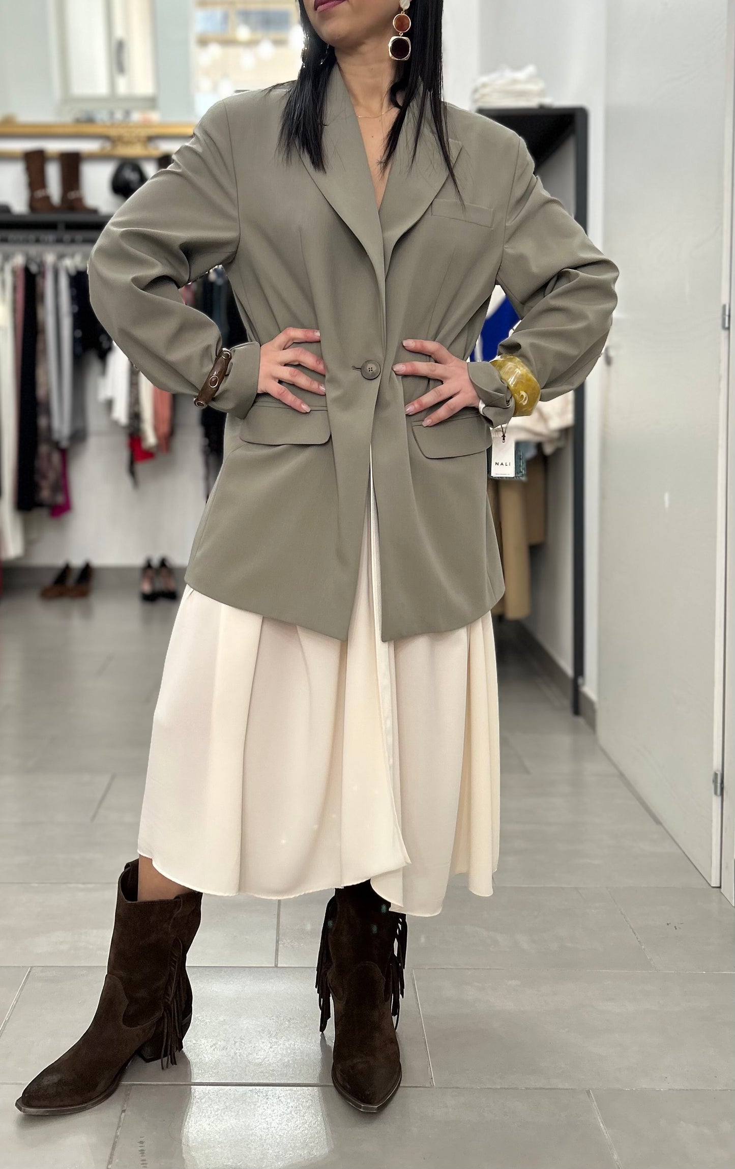 Blazer con dettaglio lungo oliva e beige BoheamianVì