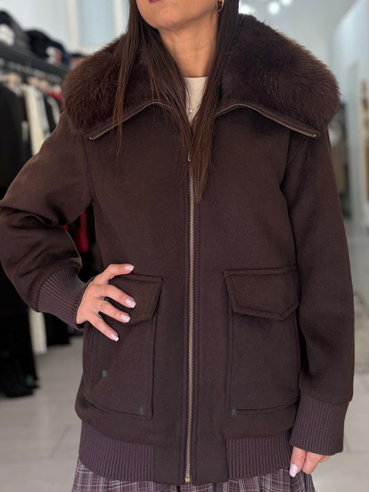 Cappotto/bomber corto con collo in ecopelliccia e tasche applicate Dixie