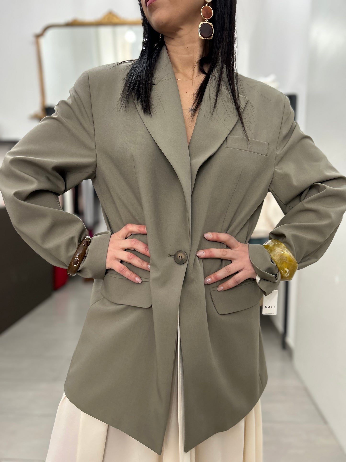 Blazer con dettaglio lungo oliva e beige BoheamianVì