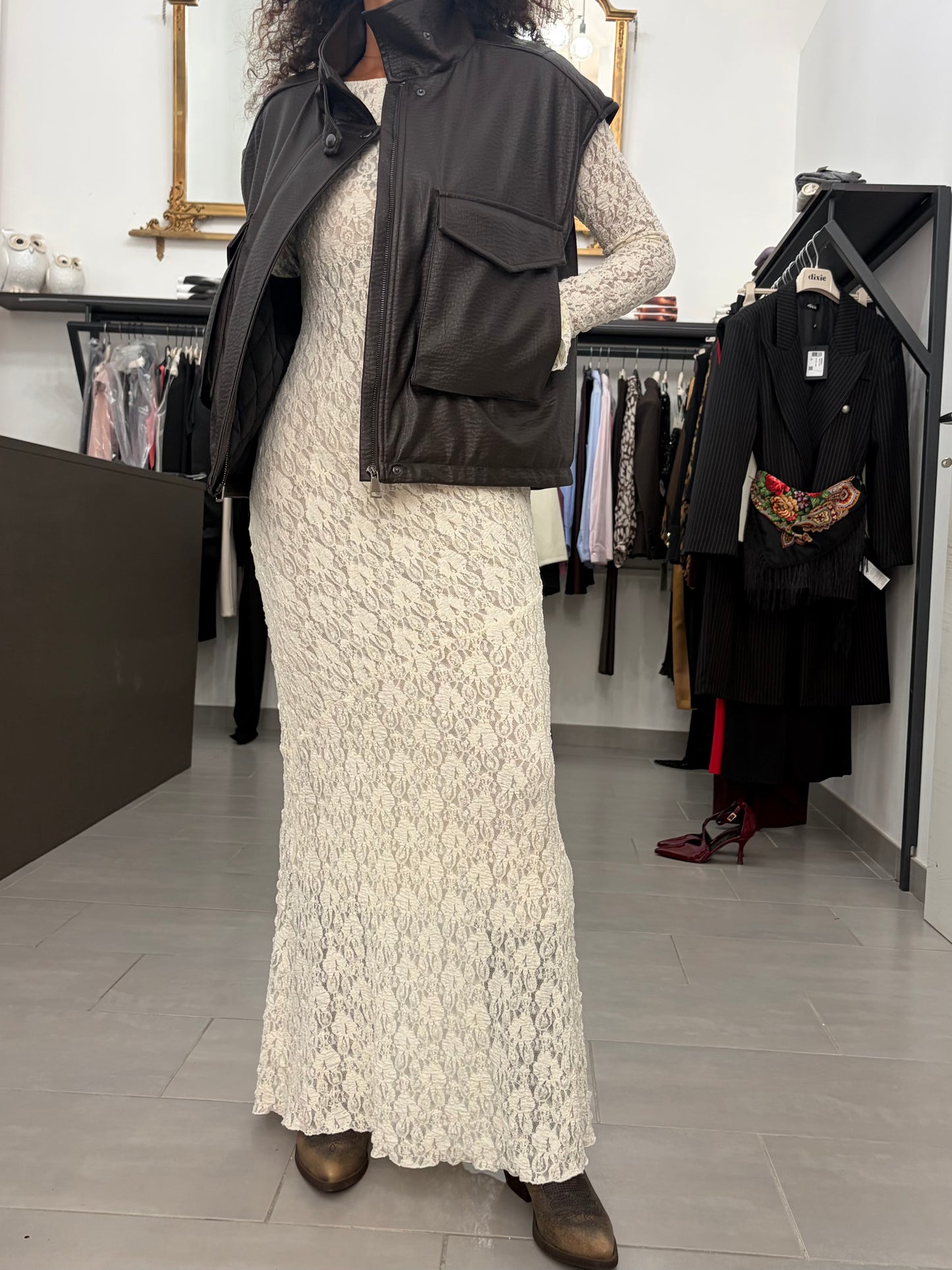 Dixie Gilet similpelle martellata con tasche moro
