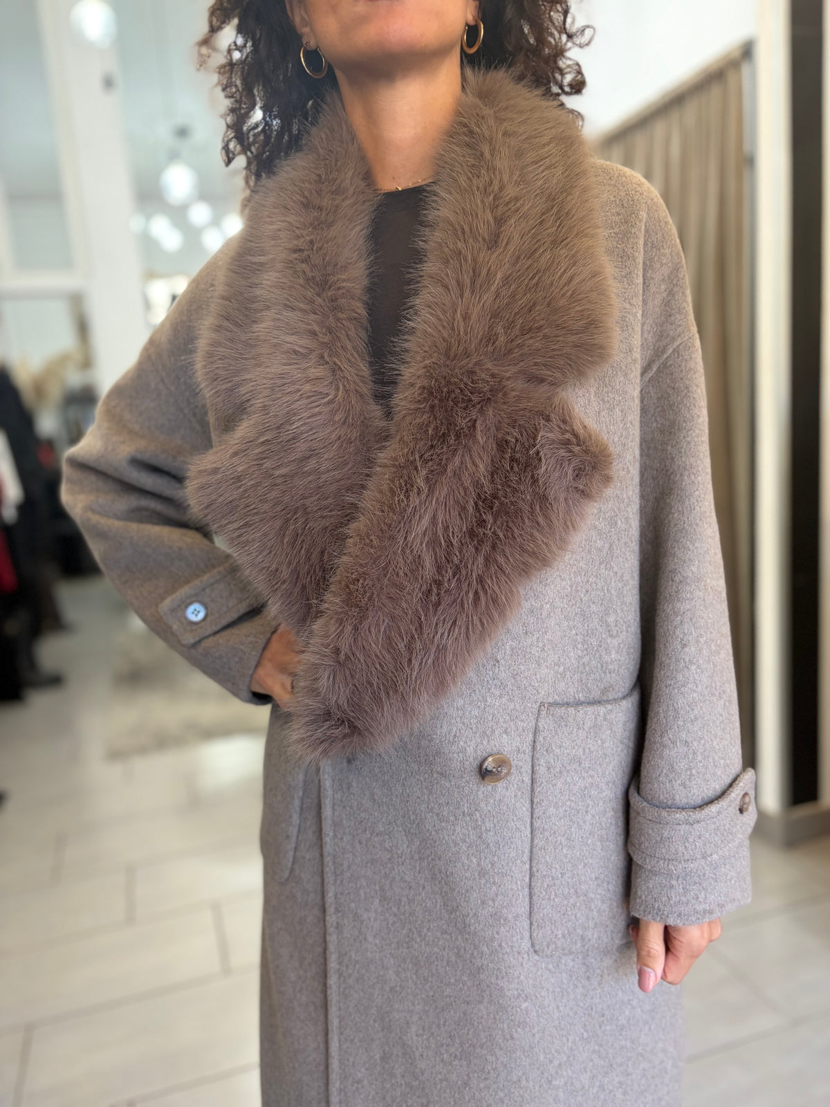Cappotto lungo misto lana pelliccia rimovibile Vicolo