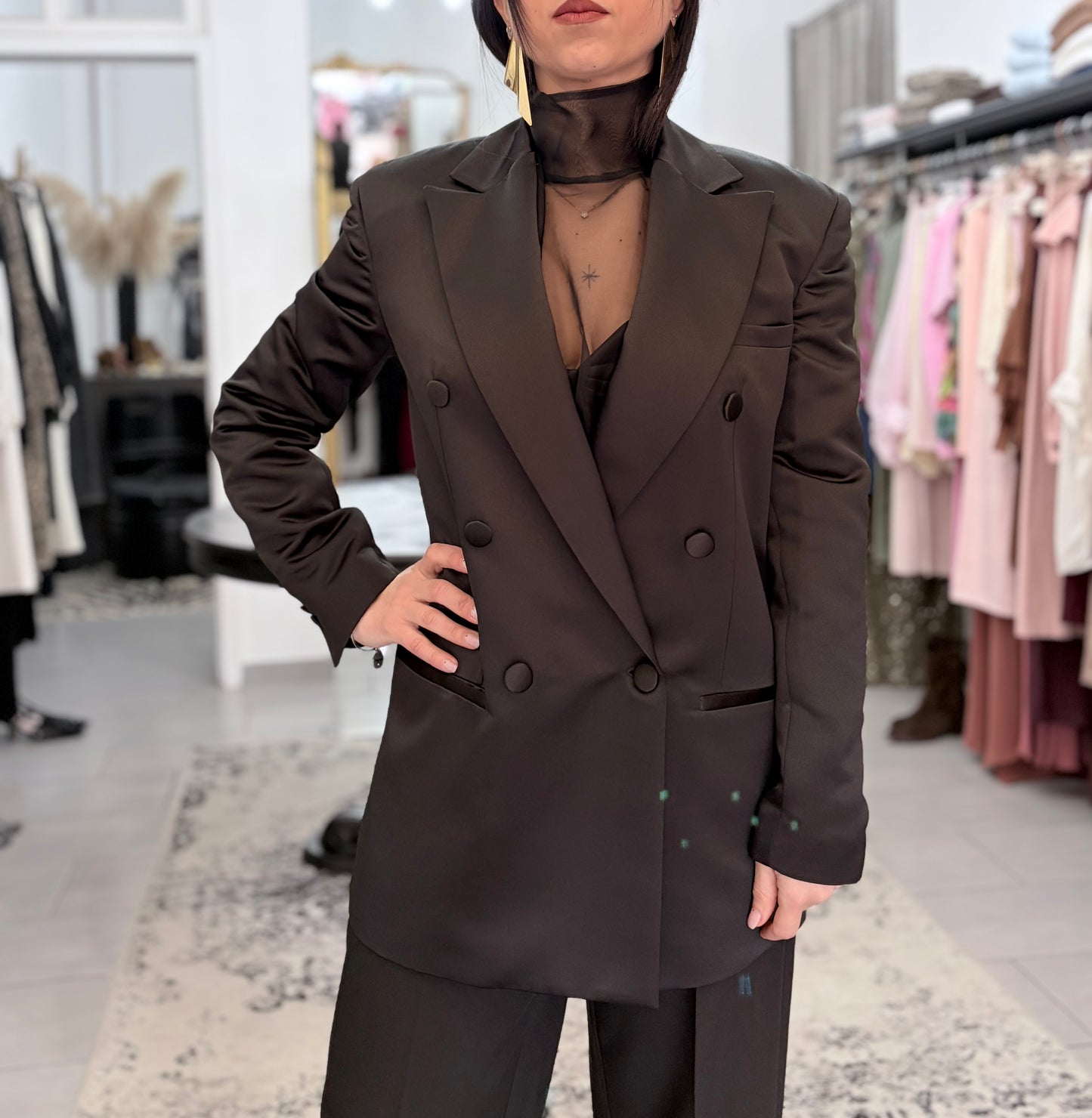 Blazer lucido nero doppio petto Silence