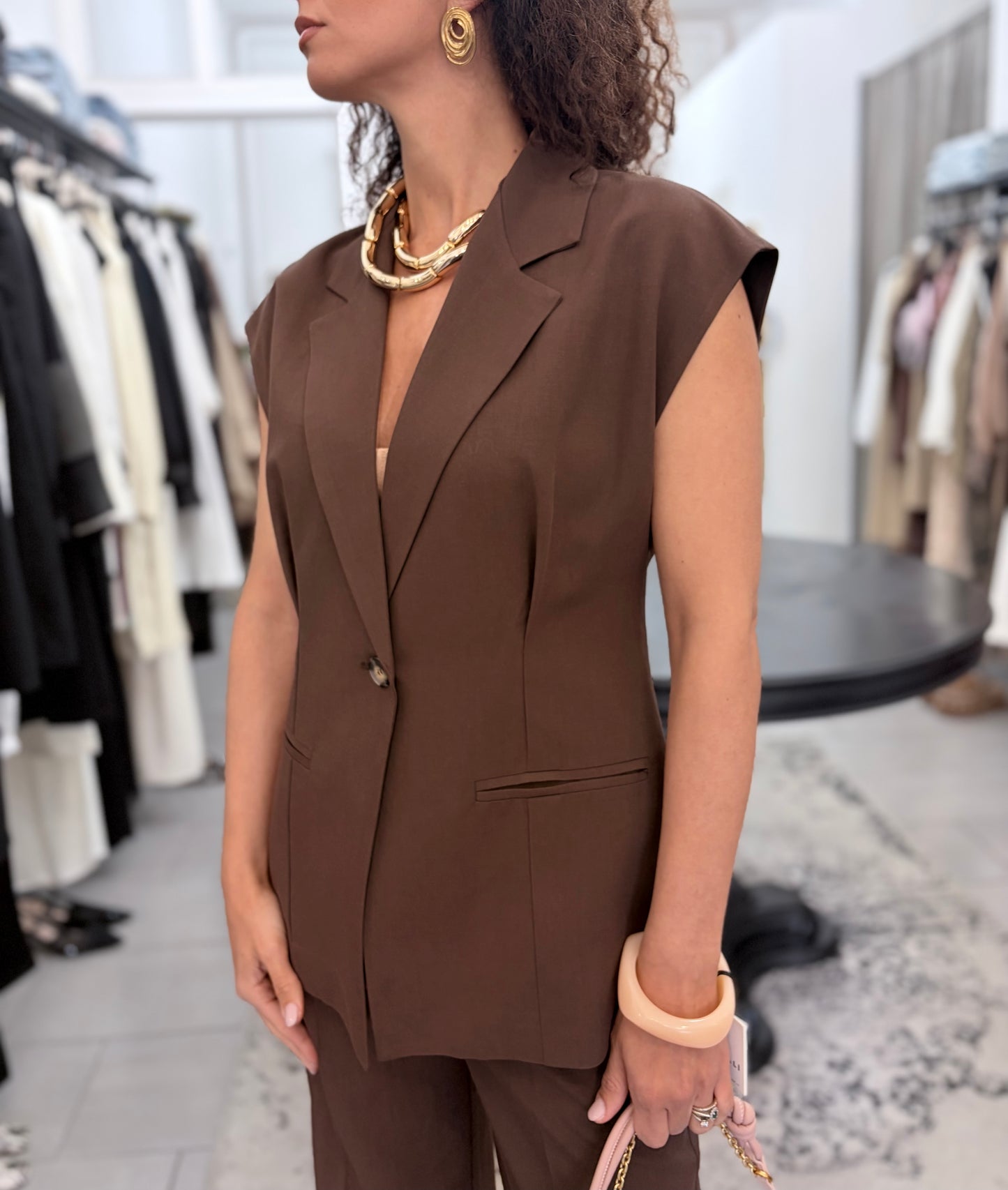 Gilet in lino marrone Vicolo