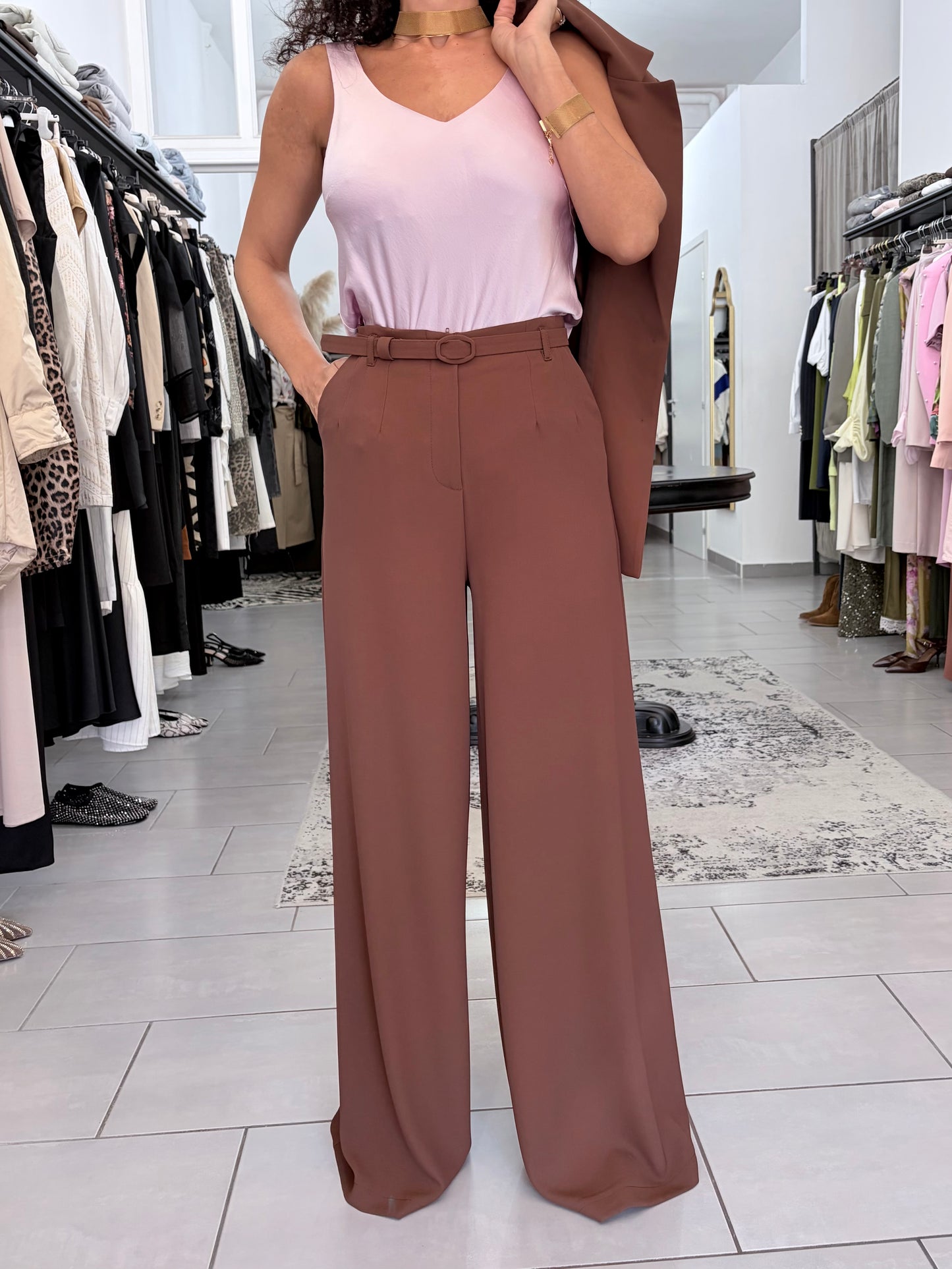 PANTALONI PALAZZO A VITA ALTA CON CINTURA