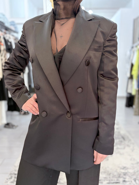Blazer lucido nero doppio petto Silence