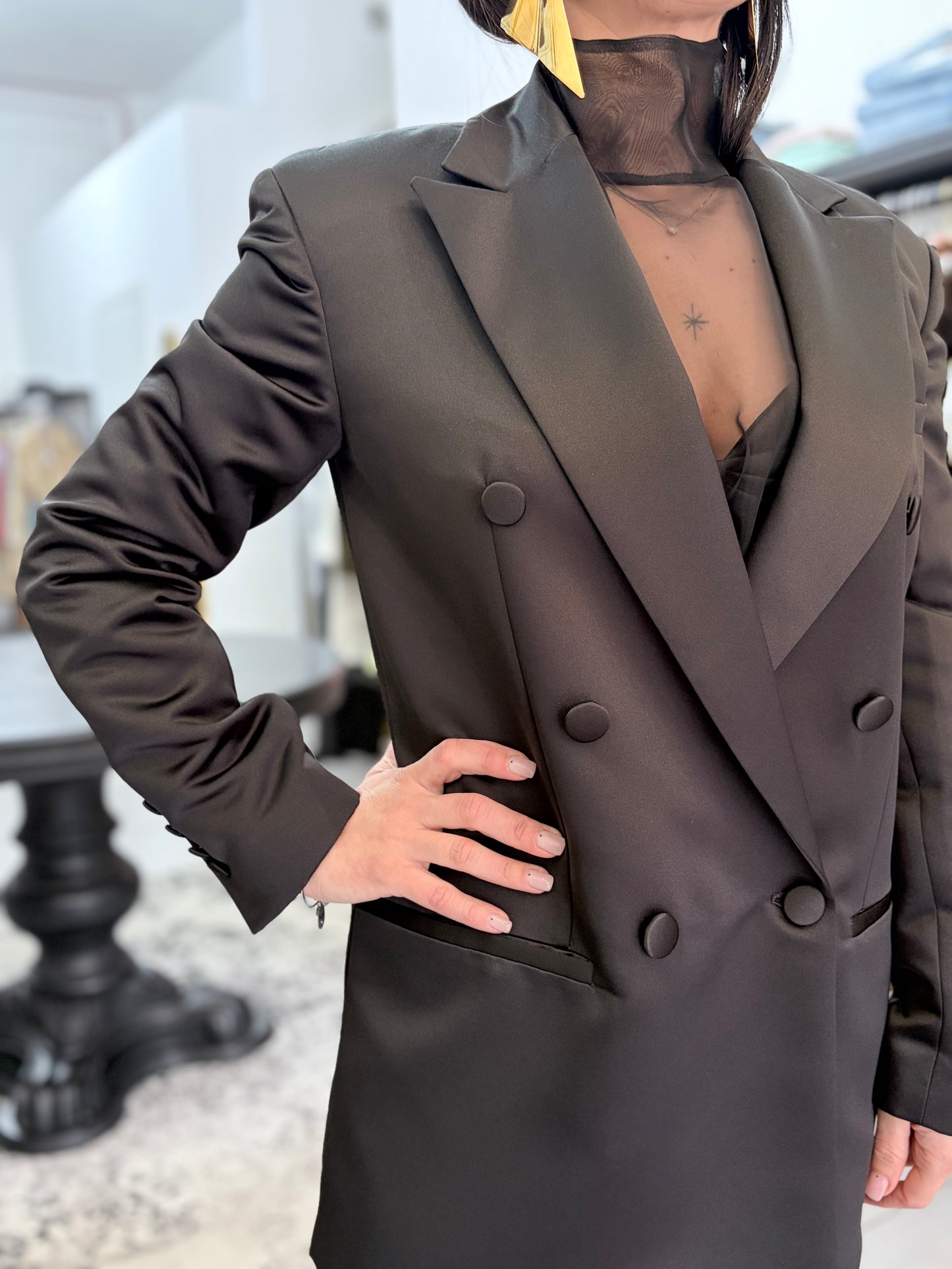 Blazer lucido nero doppio petto Silence