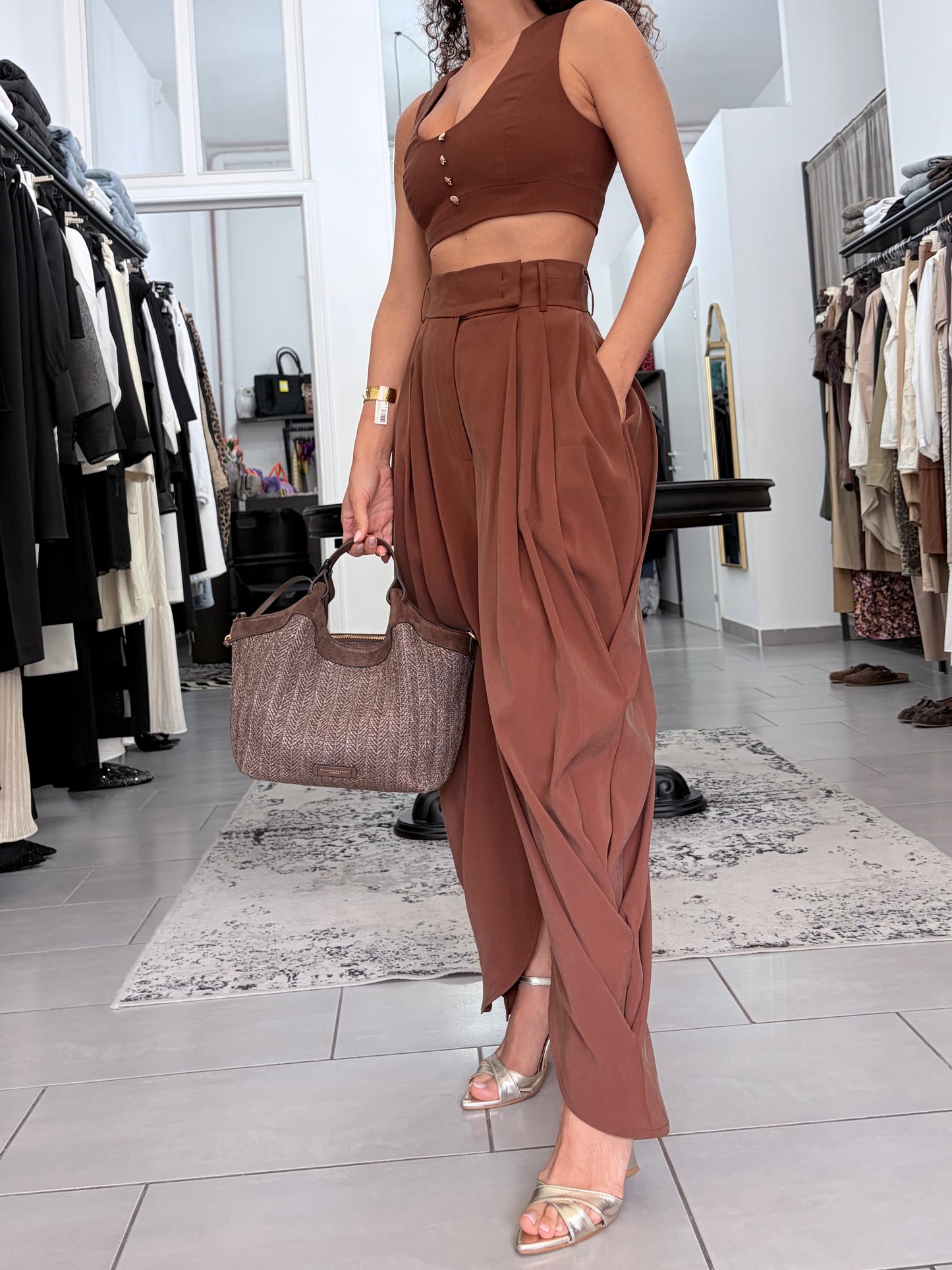 Pantalone drappeggiato marrone