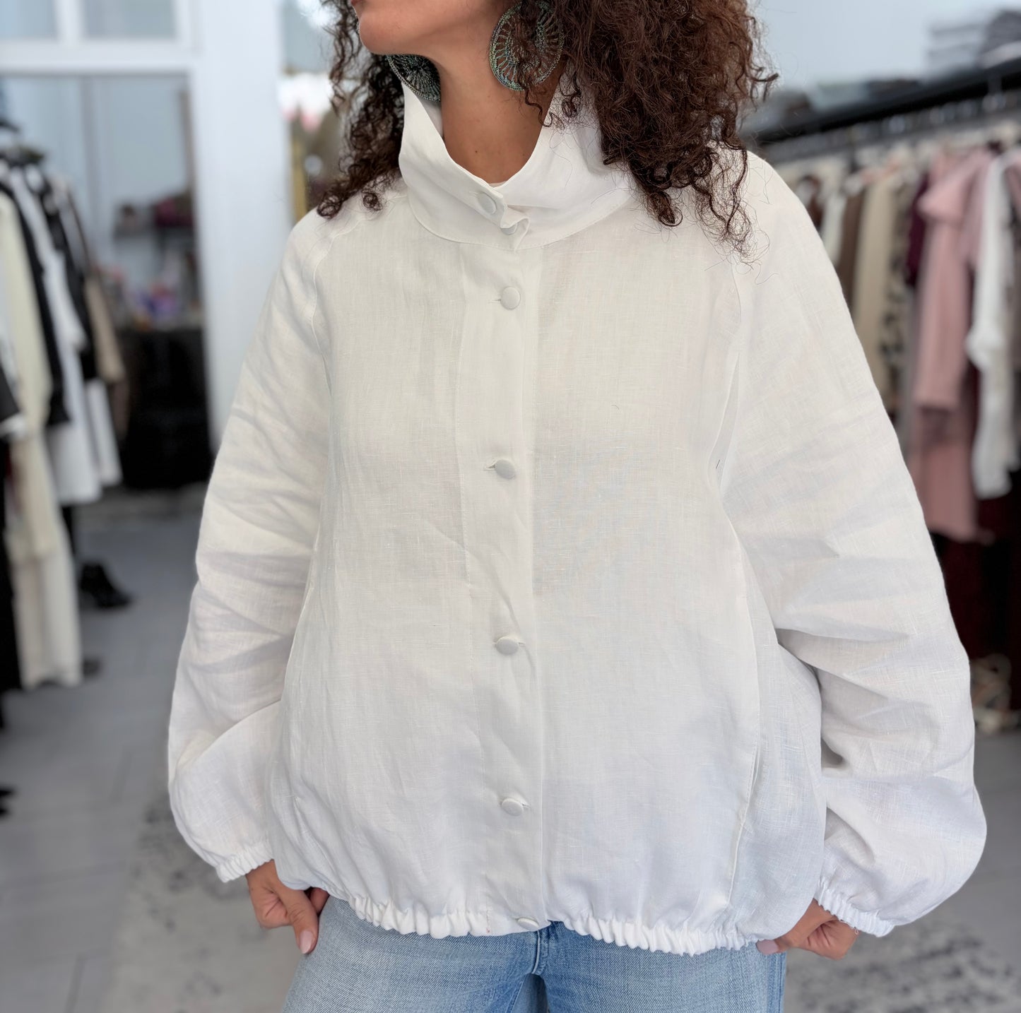Bomber bianco in lino Vicolo