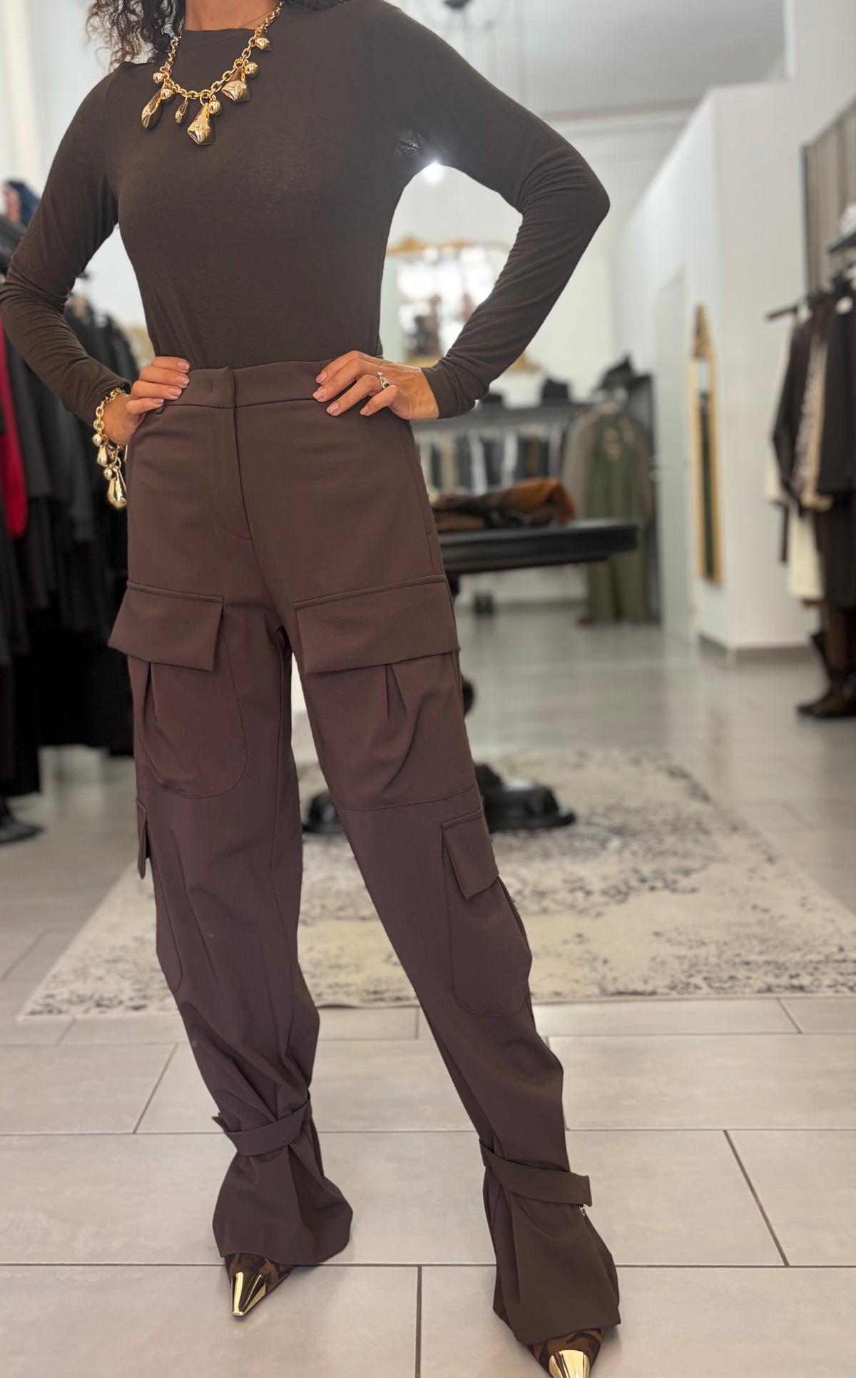 Pantaloni cargo sartoriali marroni Silence Limited