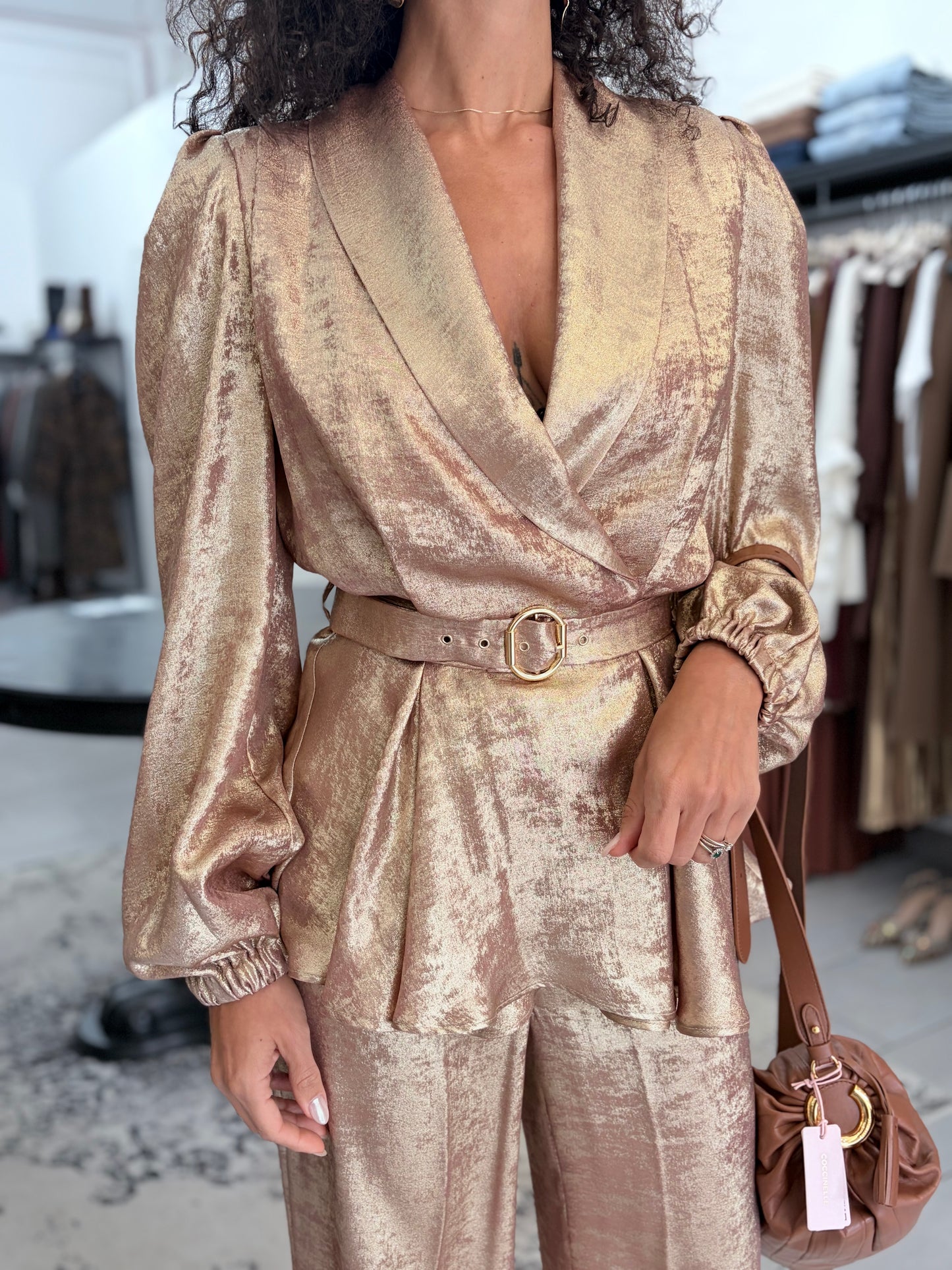 Blazer collo a scialle placcato oro
