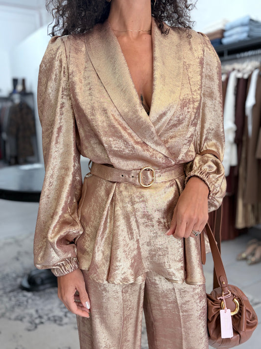 Blazer collo a scialle placcato oro