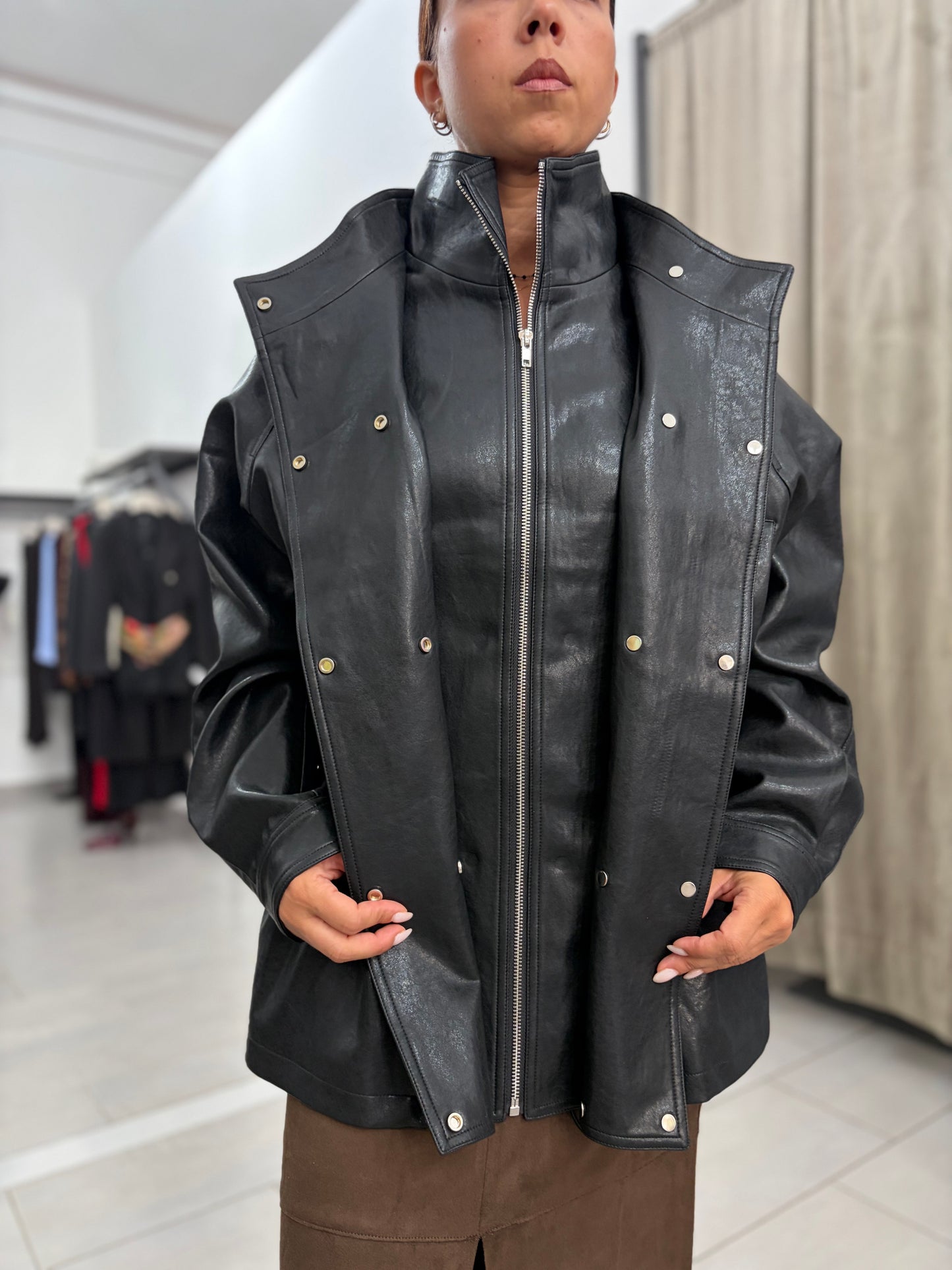 Giacca oversize in similpelle Eleh nero