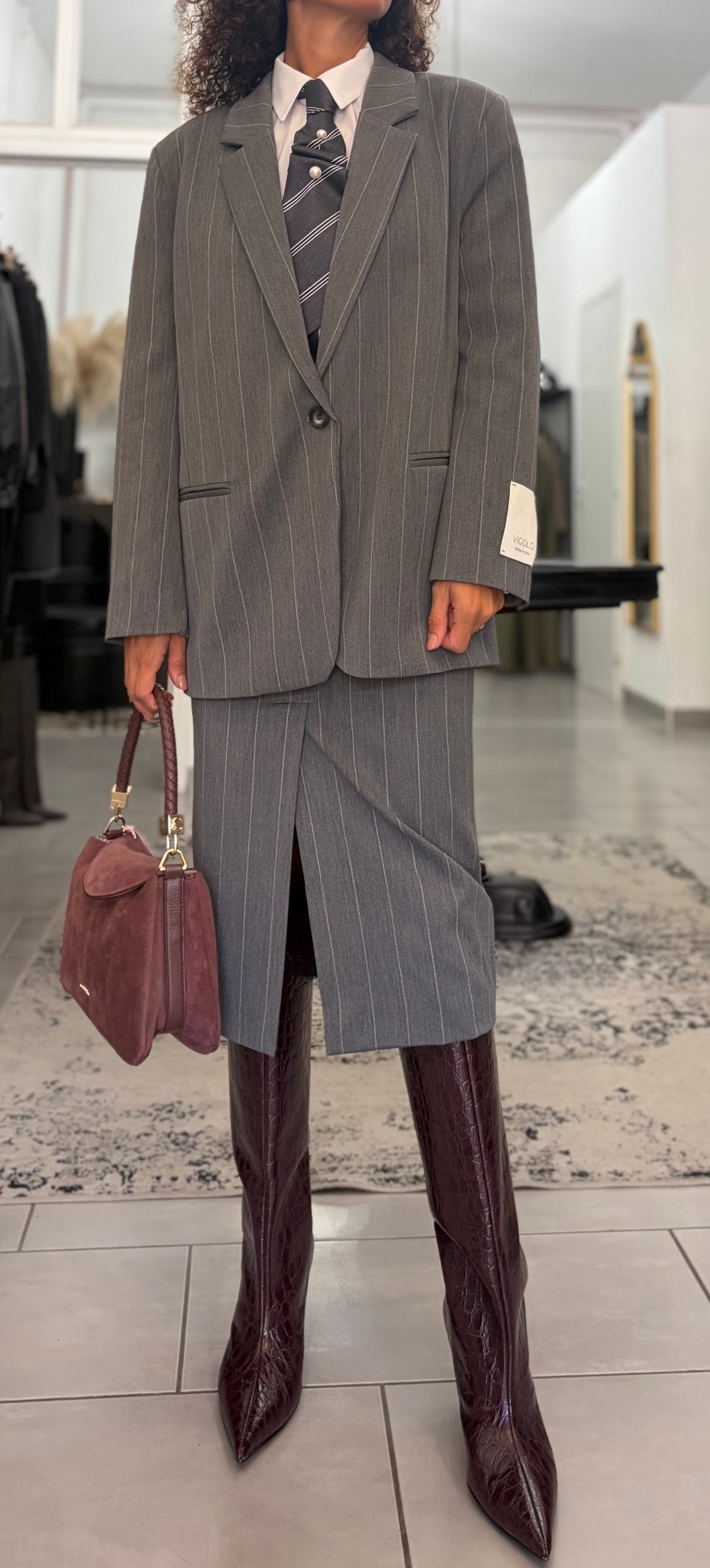 Blazer monopetto gessato grigio chiaro della collezione Vicolo