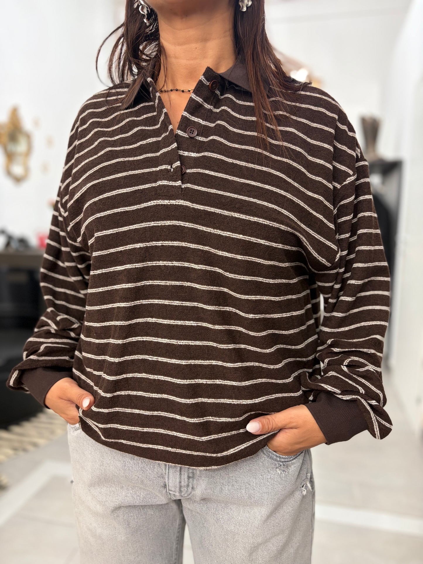 Polo marrone a righe Eleh