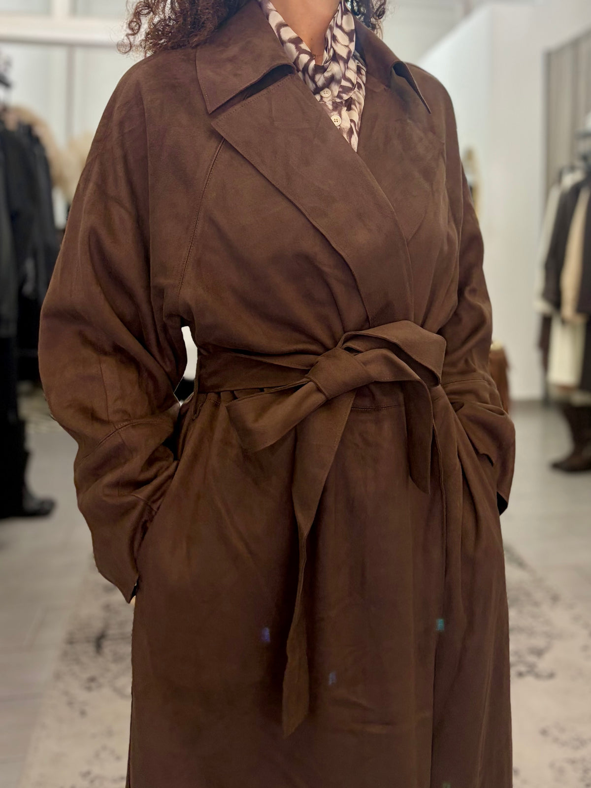 Trench marrone effetto camoscio Eleh