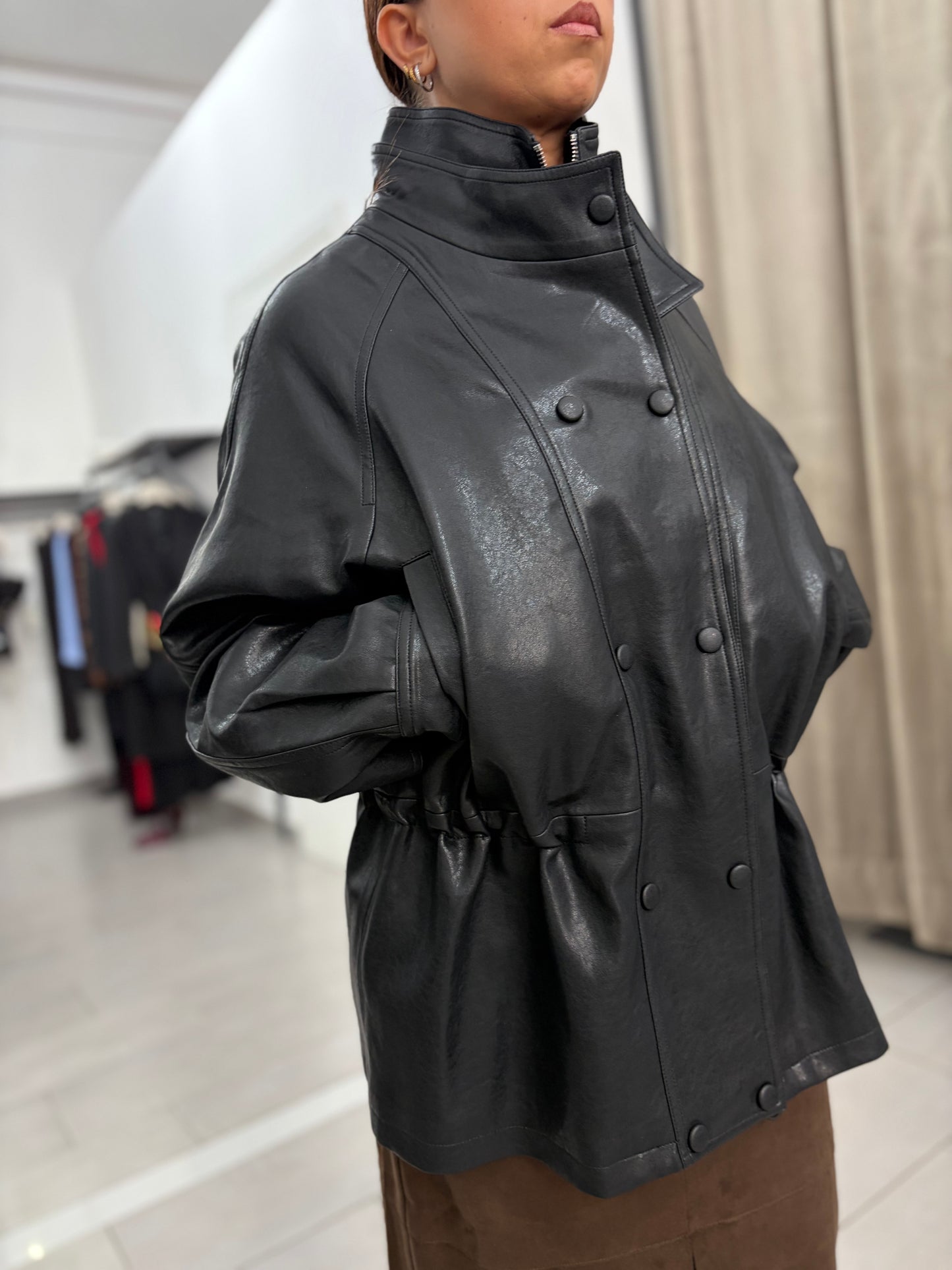Giacca oversize in similpelle Eleh nero