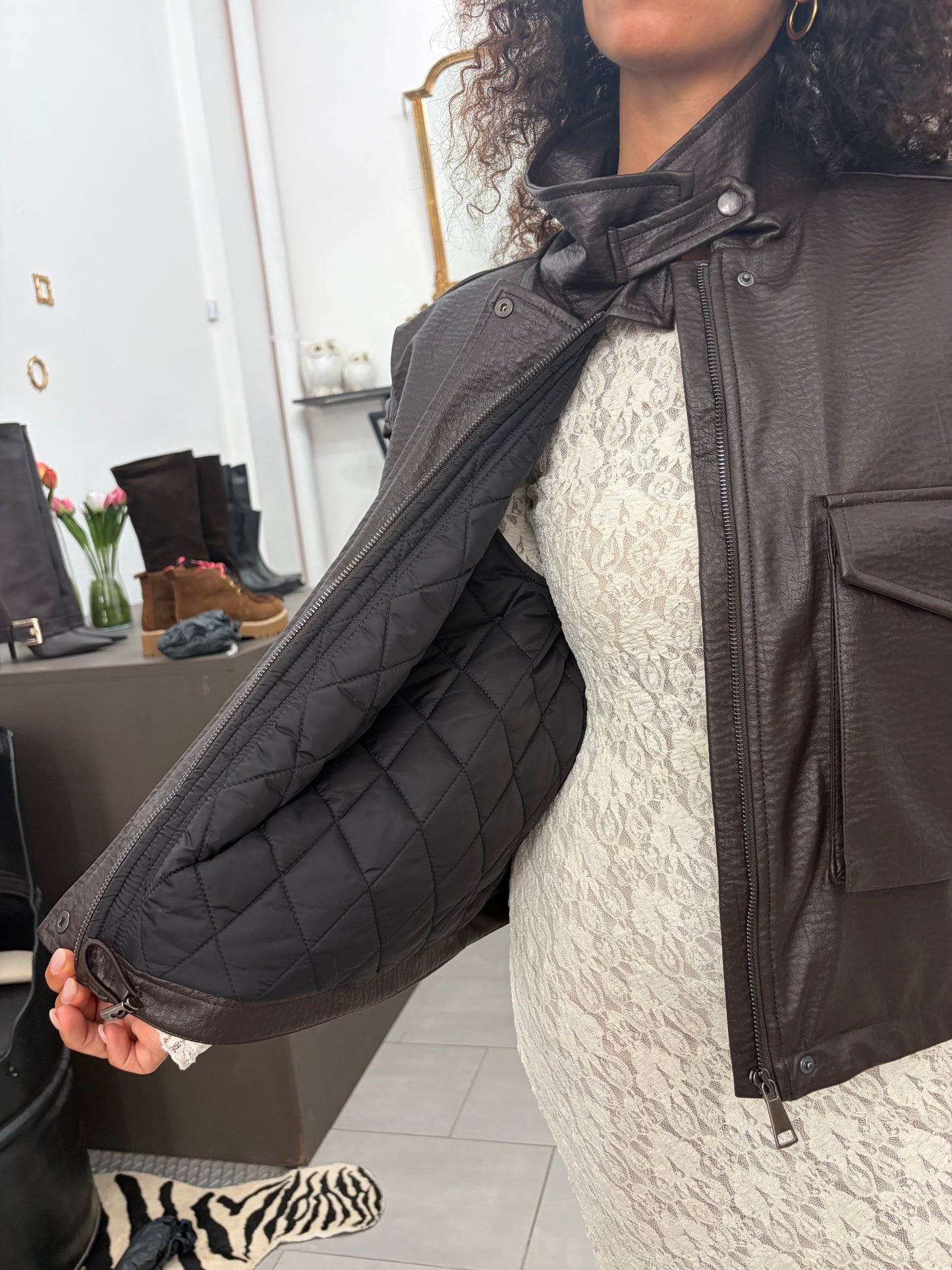 Dixie Gilet similpelle martellata con tasche moro