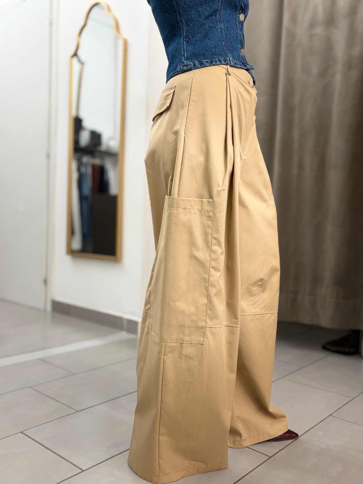 Pantalone cargo in cotone beige Saiph