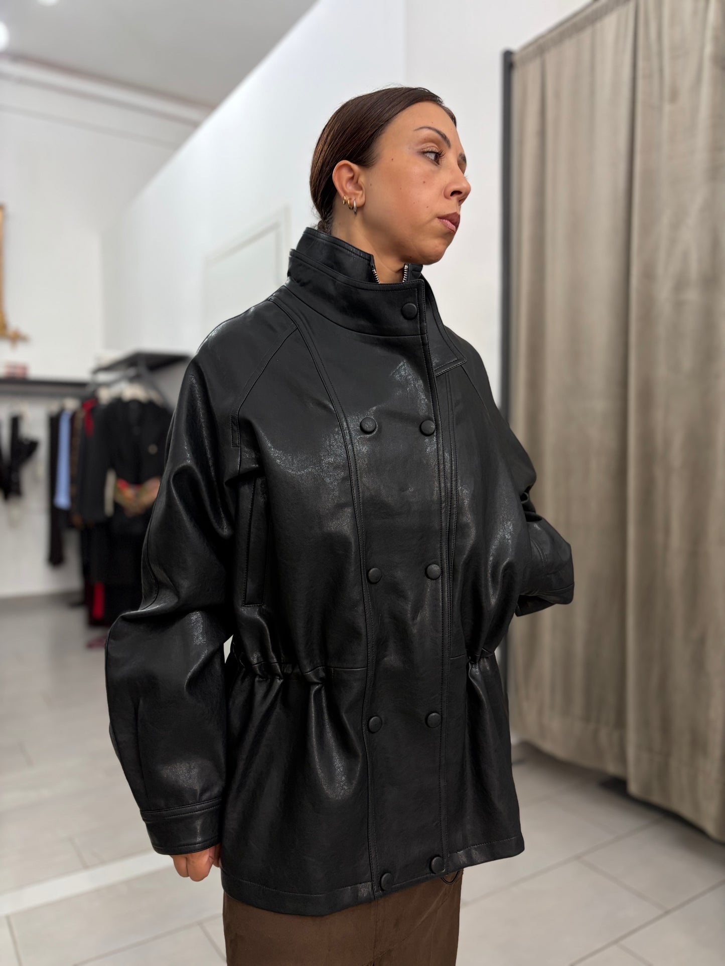 Giacca oversize in similpelle Eleh nero