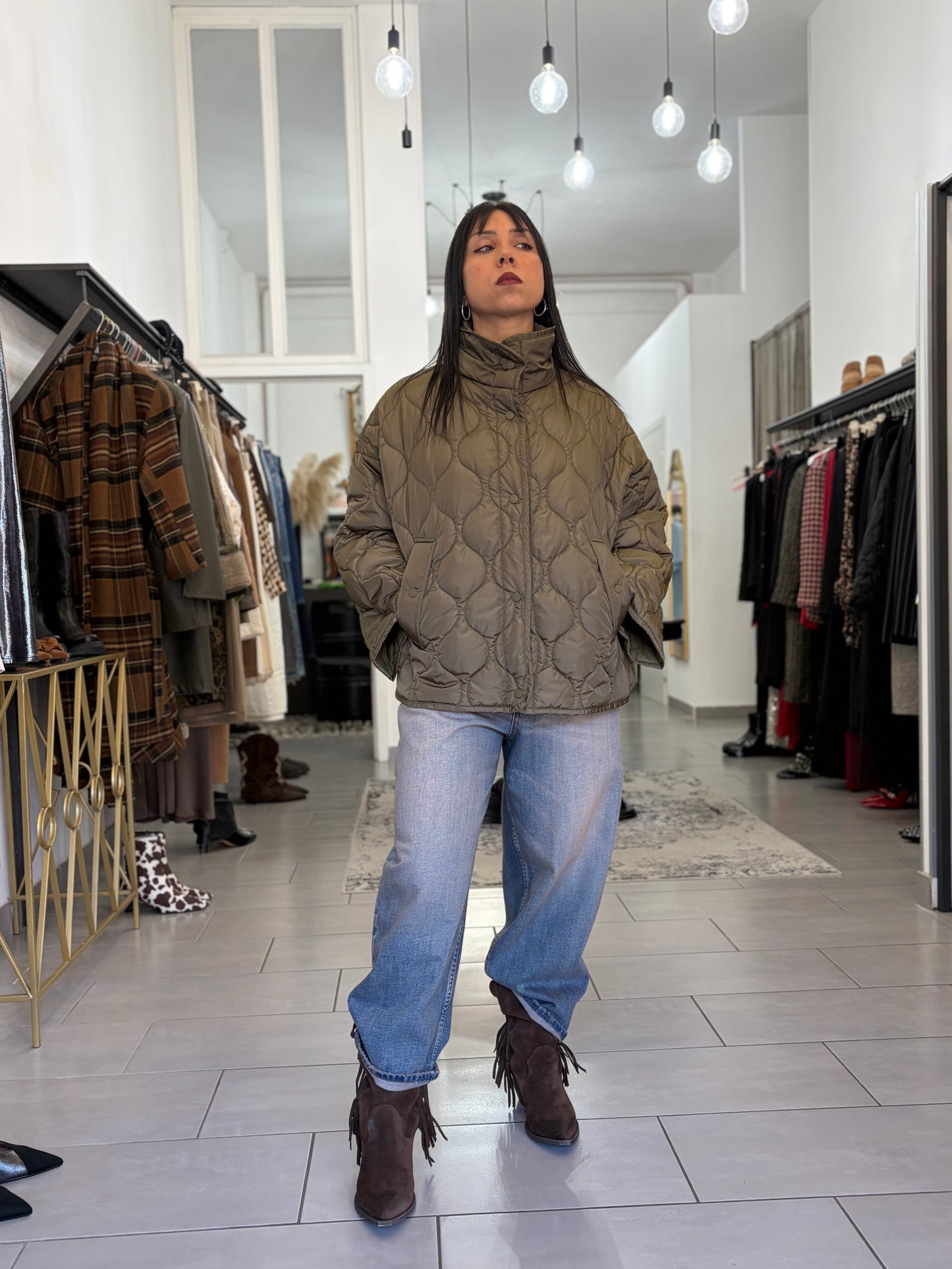 Giubbino trapuntato verde militare vicolo