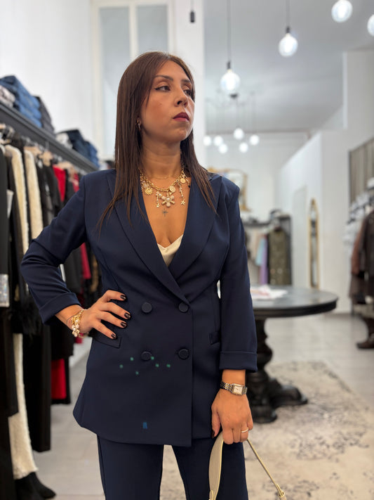 BLAZER DOPPIOPETTO CON MANICHE TRE QUARTI blu