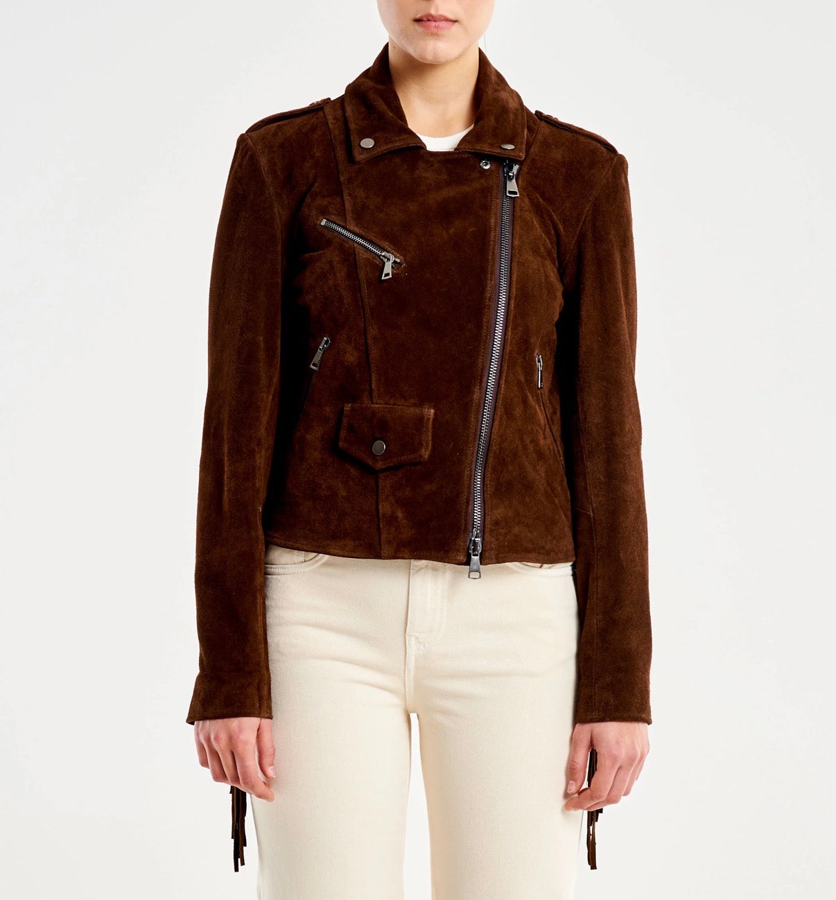 Chiodo in Vera Pelle Scamosciato con Frange Vicolo