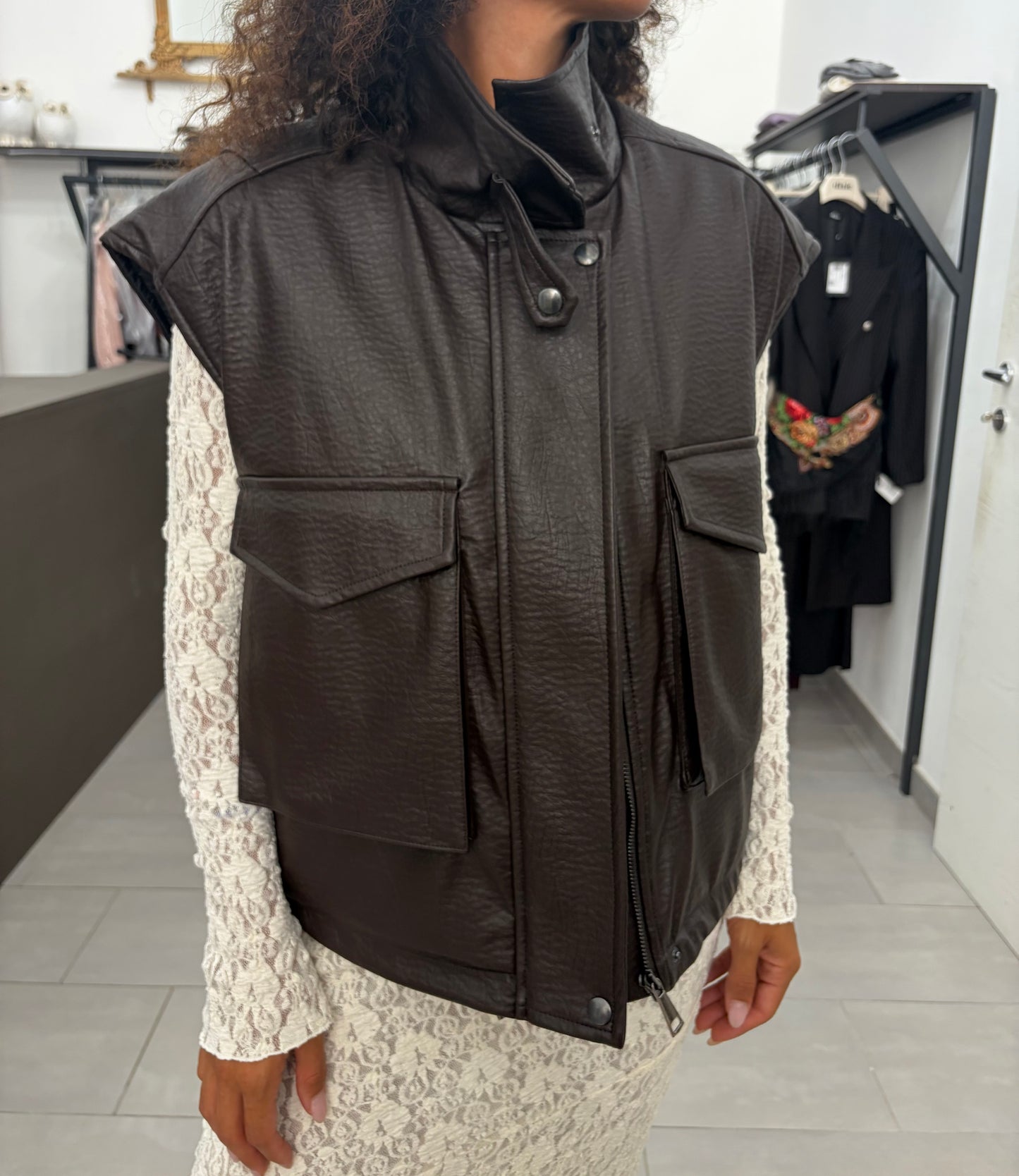 Dixie Gilet similpelle martellata con tasche moro