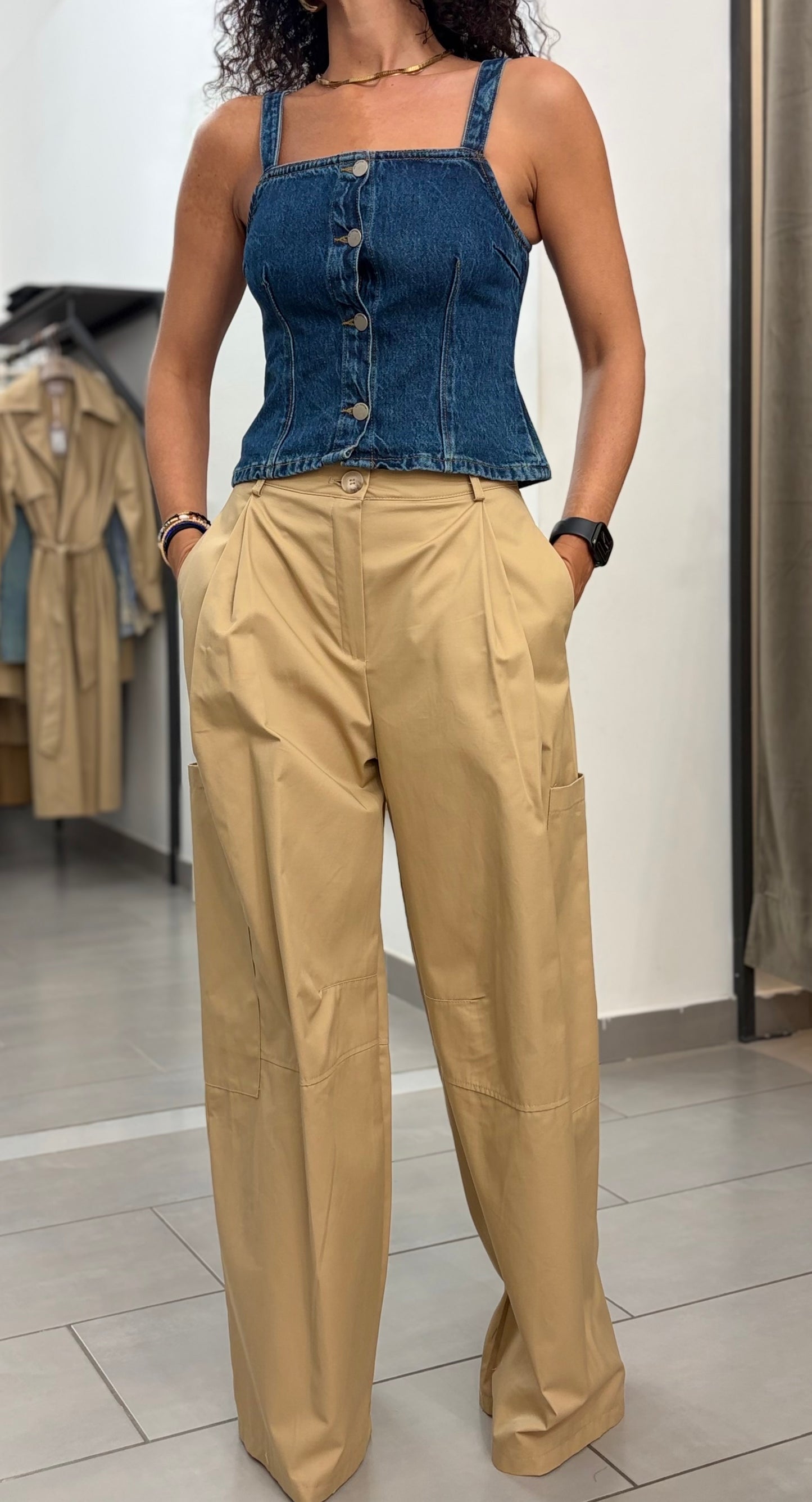 Pantalone cargo in cotone beige Saiph