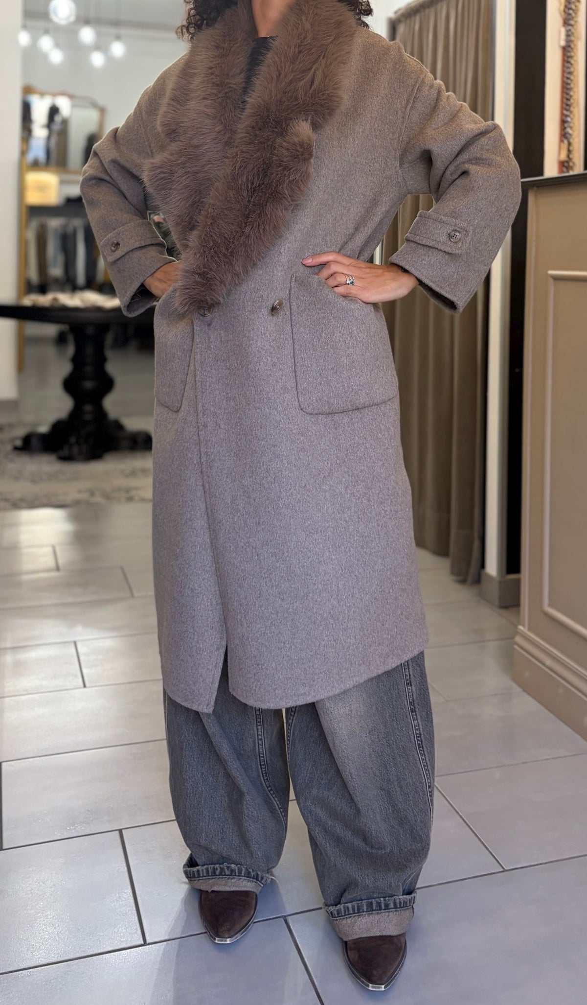 Cappotto lungo misto lana pelliccia rimovibile Vicolo