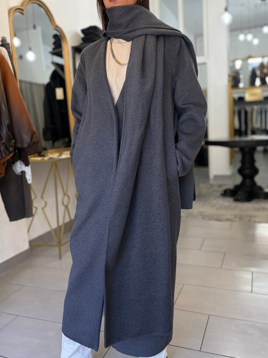 Cappotto lungo grigio Vicolo con maxi sciarpa incorporata