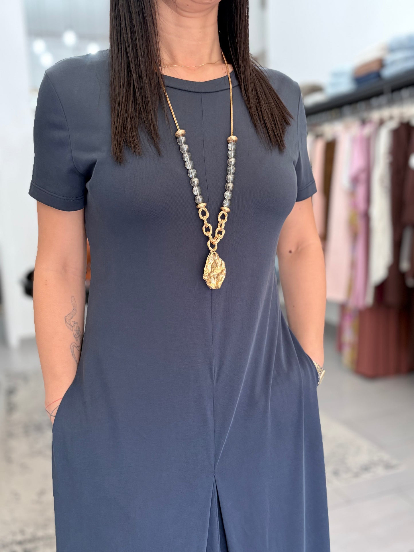 Abito lungo blu in Jersey Eleh