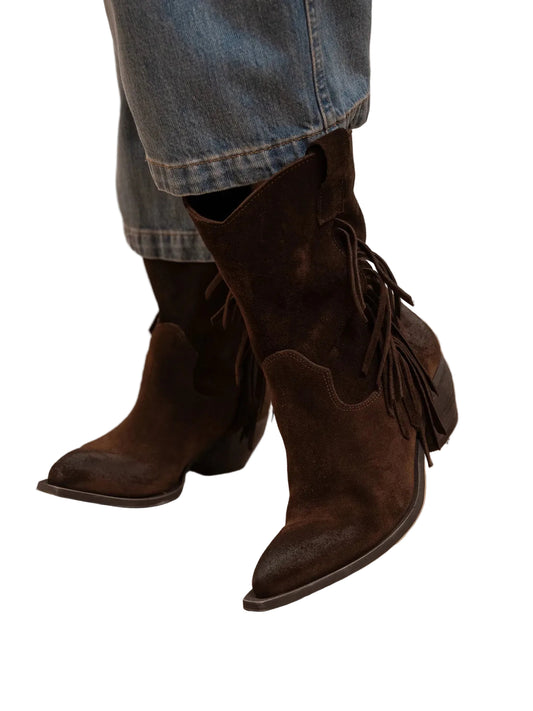 Stivali texani in camoscio con frange Ovyè