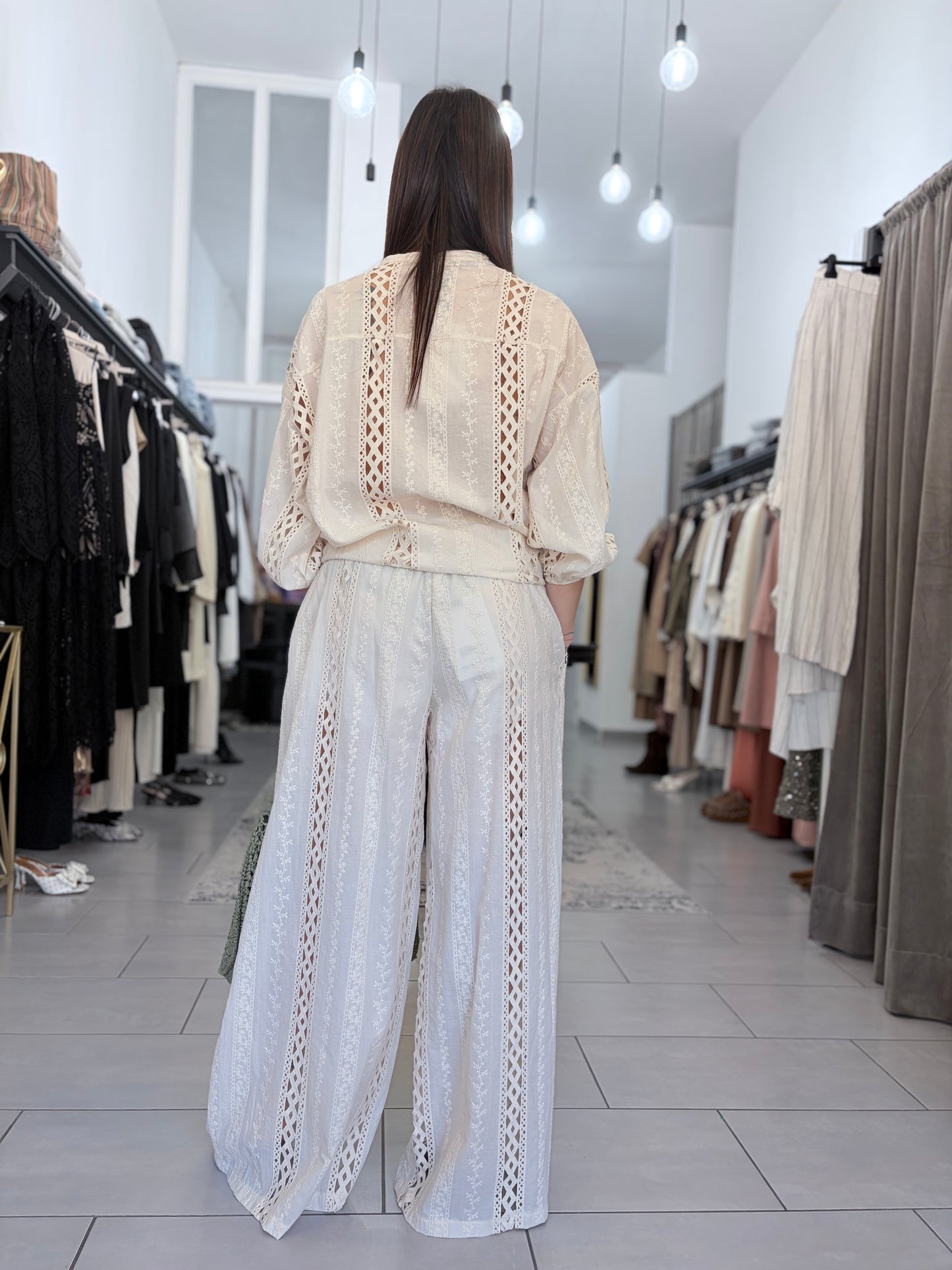 HAVEONE Pantalone palazzo con inserti traforati